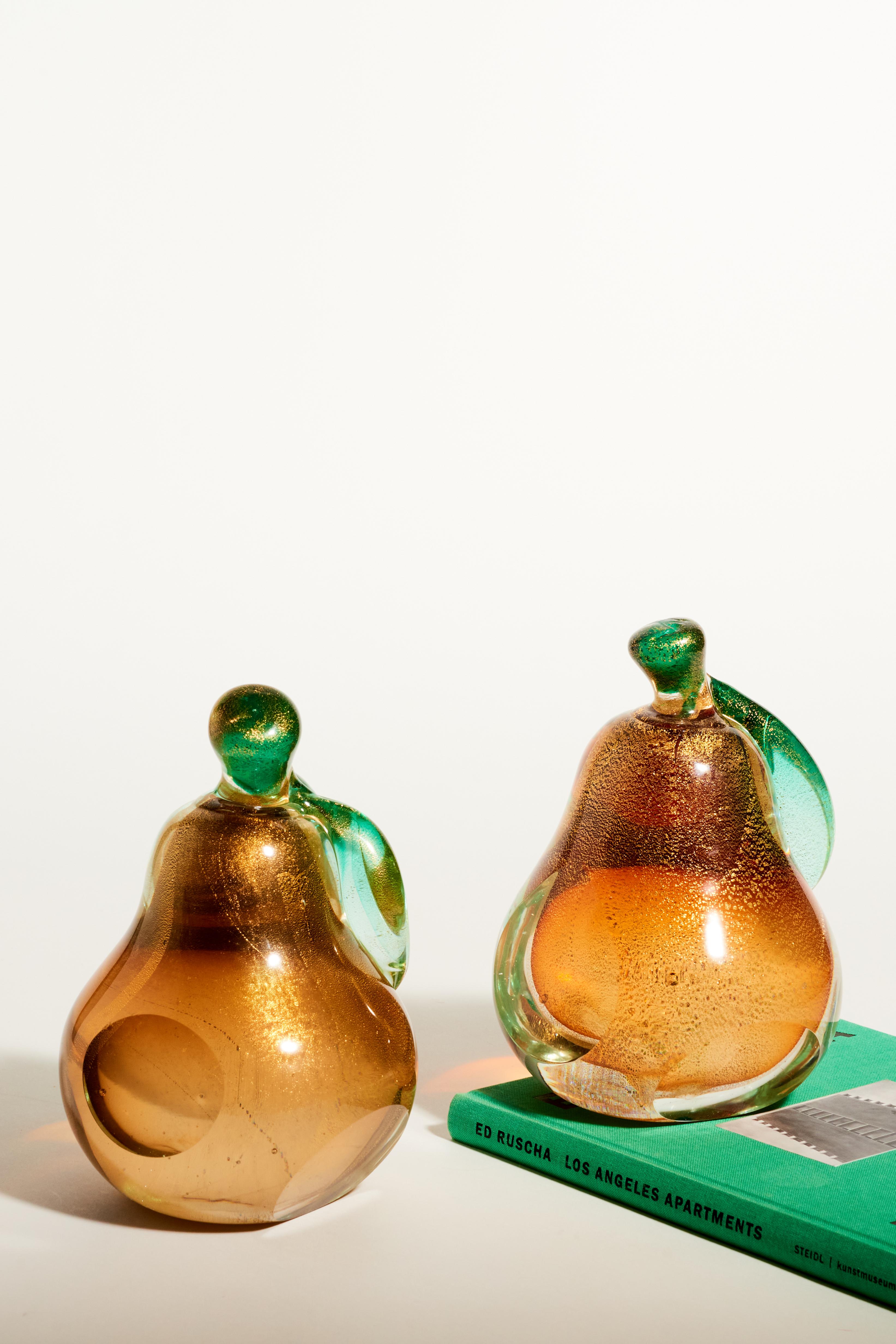Large Murano Glass Gold Flecked Pear Bookends 2