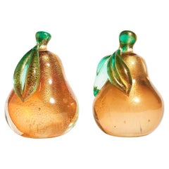 Large Murano Glass Gold Flecked Pear Bookends