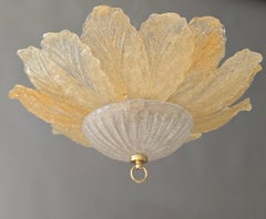 Large Murano Glass Leaf Flush Mount Chandelier, Italy, 1970s