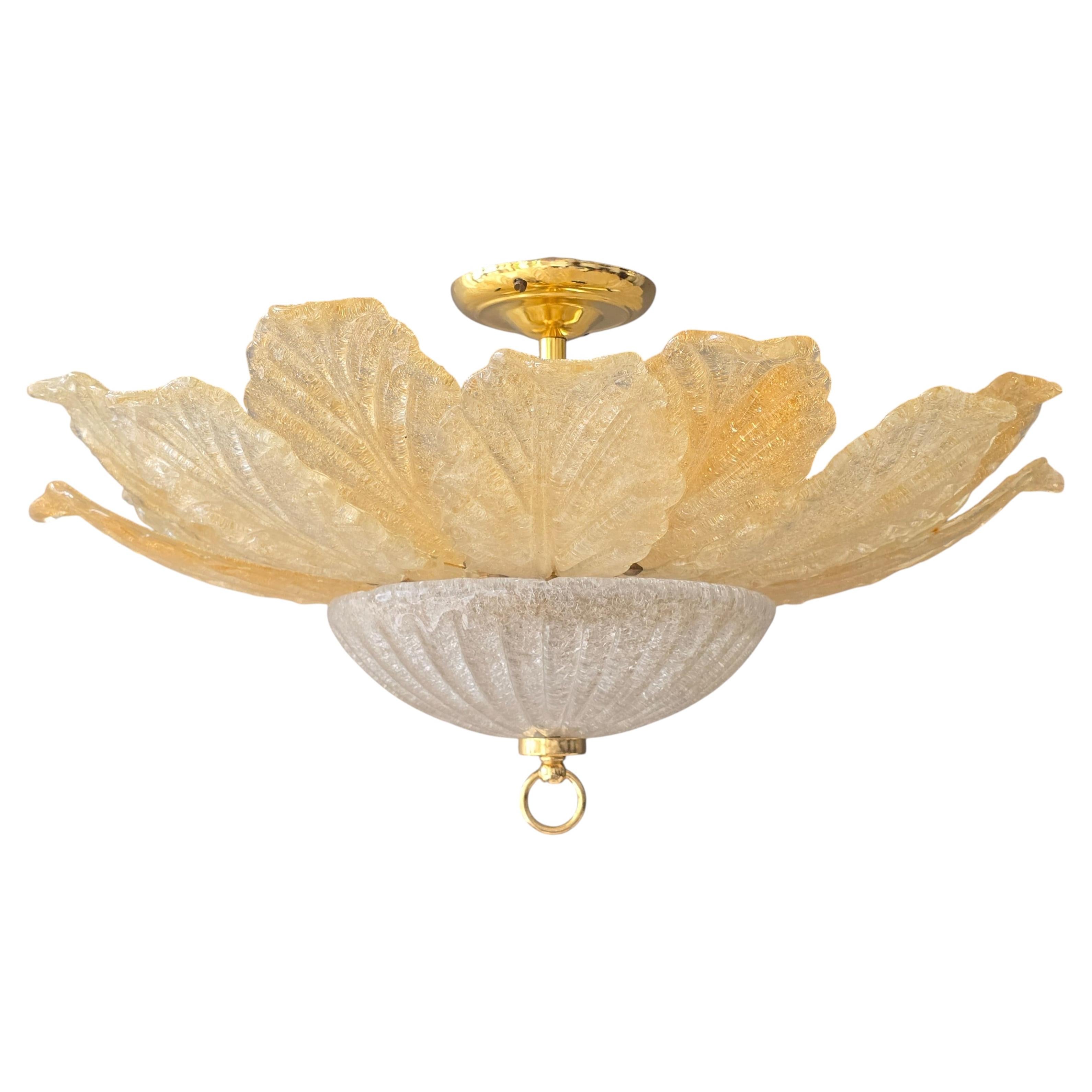Grand lustre encastré en verre de Murano en forme de feuille, Italie, années 1970