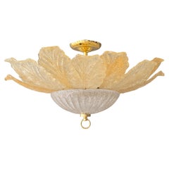 Large Murano Glass Leaf Flush Mount Chandelier, Italy, 1970s