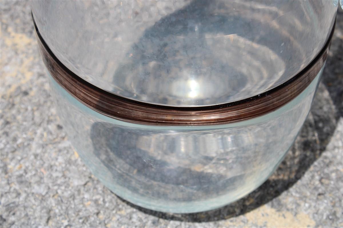 Mid-Century Modern Large Murano Glass Mazzega 1970s Jug Vase Transparent and Brown Stripe, Italy For Sale