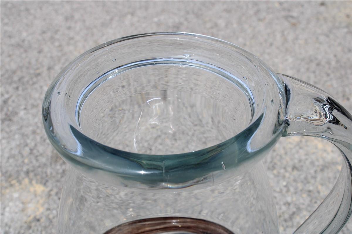Fine XX secolo Grande vaso a brocca in vetro di Murano Mazzega 1970 trasparente e a righe marroni, Italia in vendita
