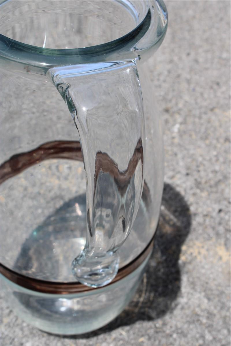Verre de Murano Grand vase à cruches Mazzega en verre de Murano des années 1970 à rayures transparentes et brunes, Italie en vente