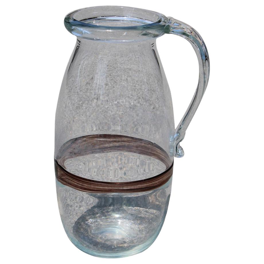 Grand vase à cruches Mazzega en verre de Murano des années 1970 à rayures transparentes et brunes, Italie en vente