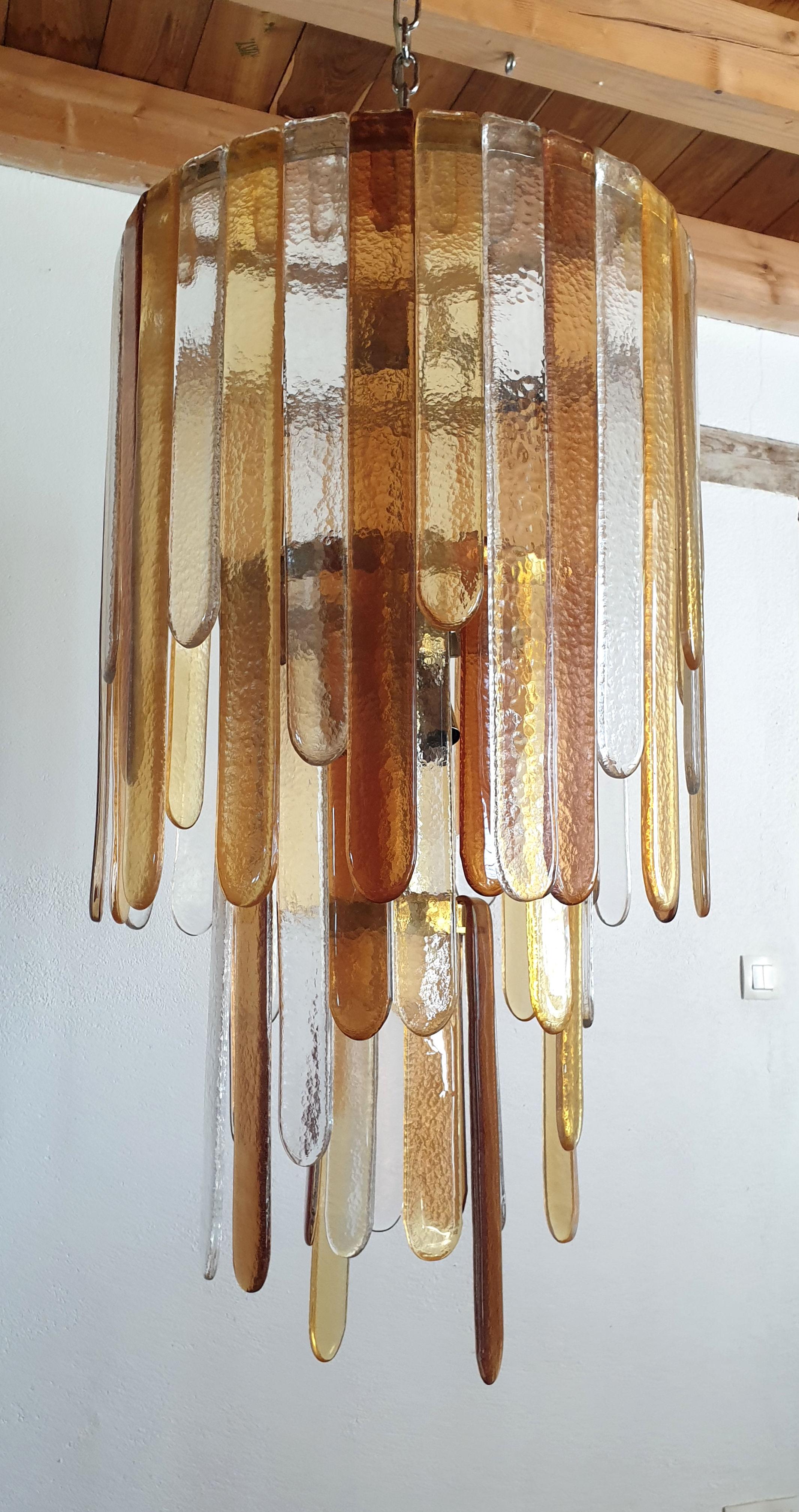 Late 20th Century Large Murano Glass Mid-Century Modern Dramatic Chandelier, by Mazzega