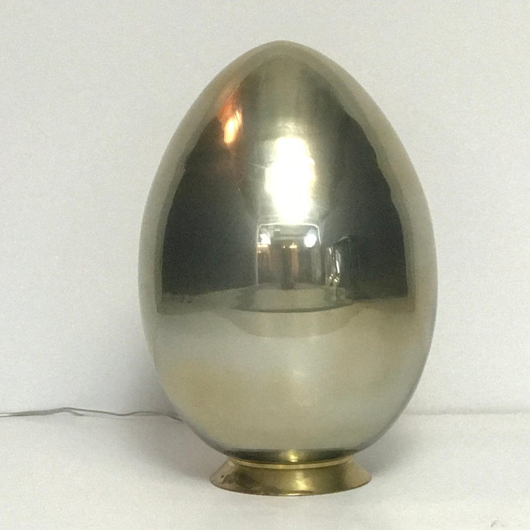 Large Murano Glass Mirrored Egg Form Table Lamp After Fontana Arte For