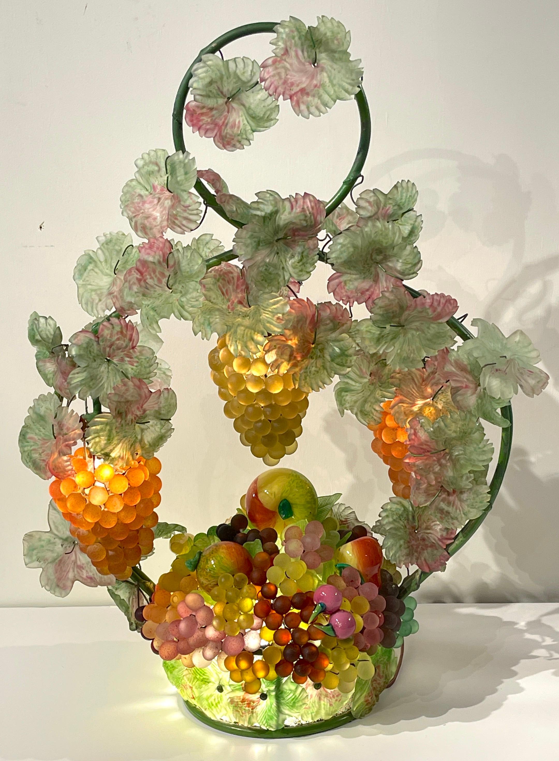 Large Murano Glass Multi-Colored Basket of Fruit Table Lamp 4