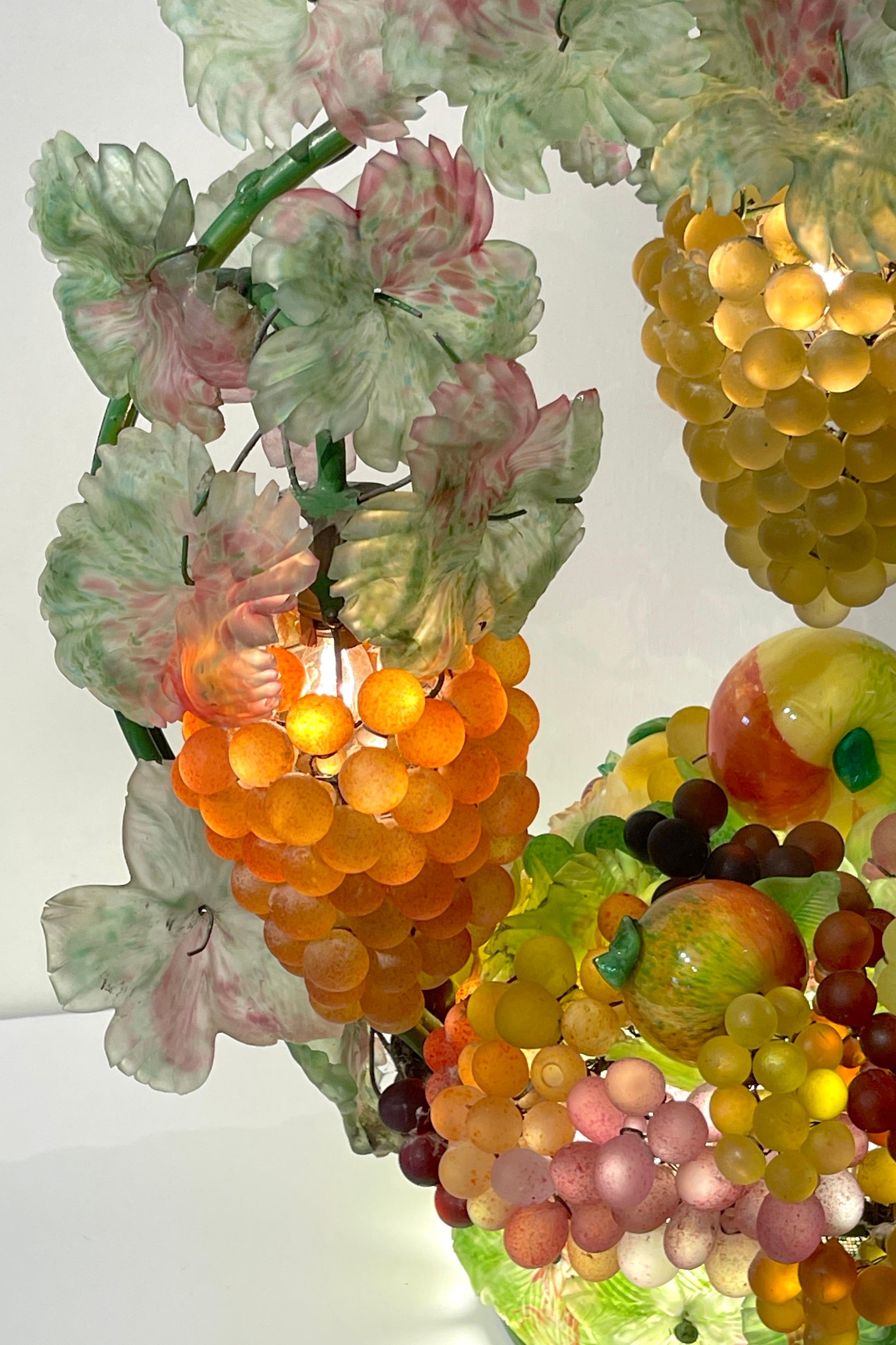 Large Murano Glass Multi-Colored Basket of Fruit Table Lamp 6