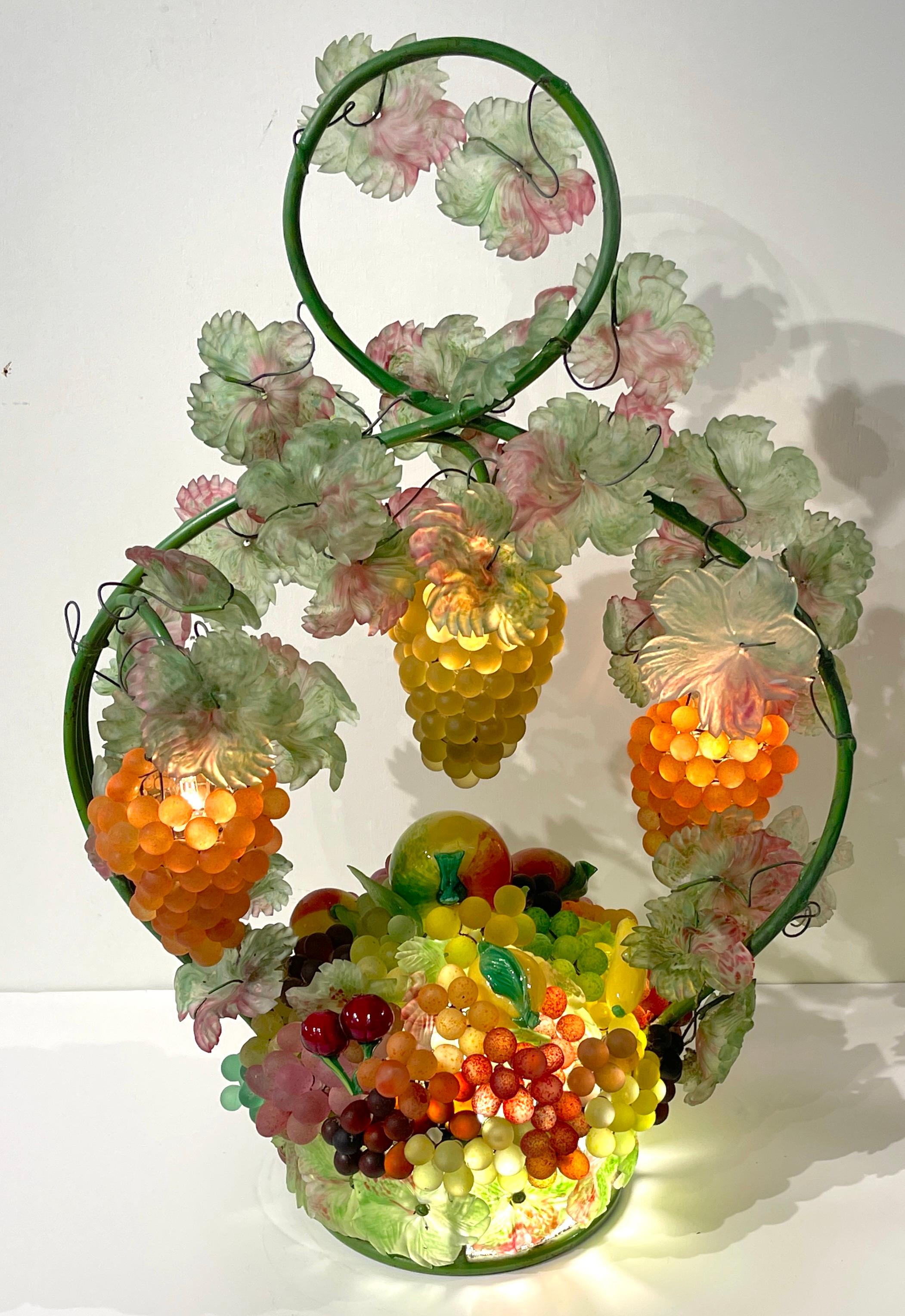 Large Murano Glass Multi-Colored Basket of Fruit Table Lamp 10