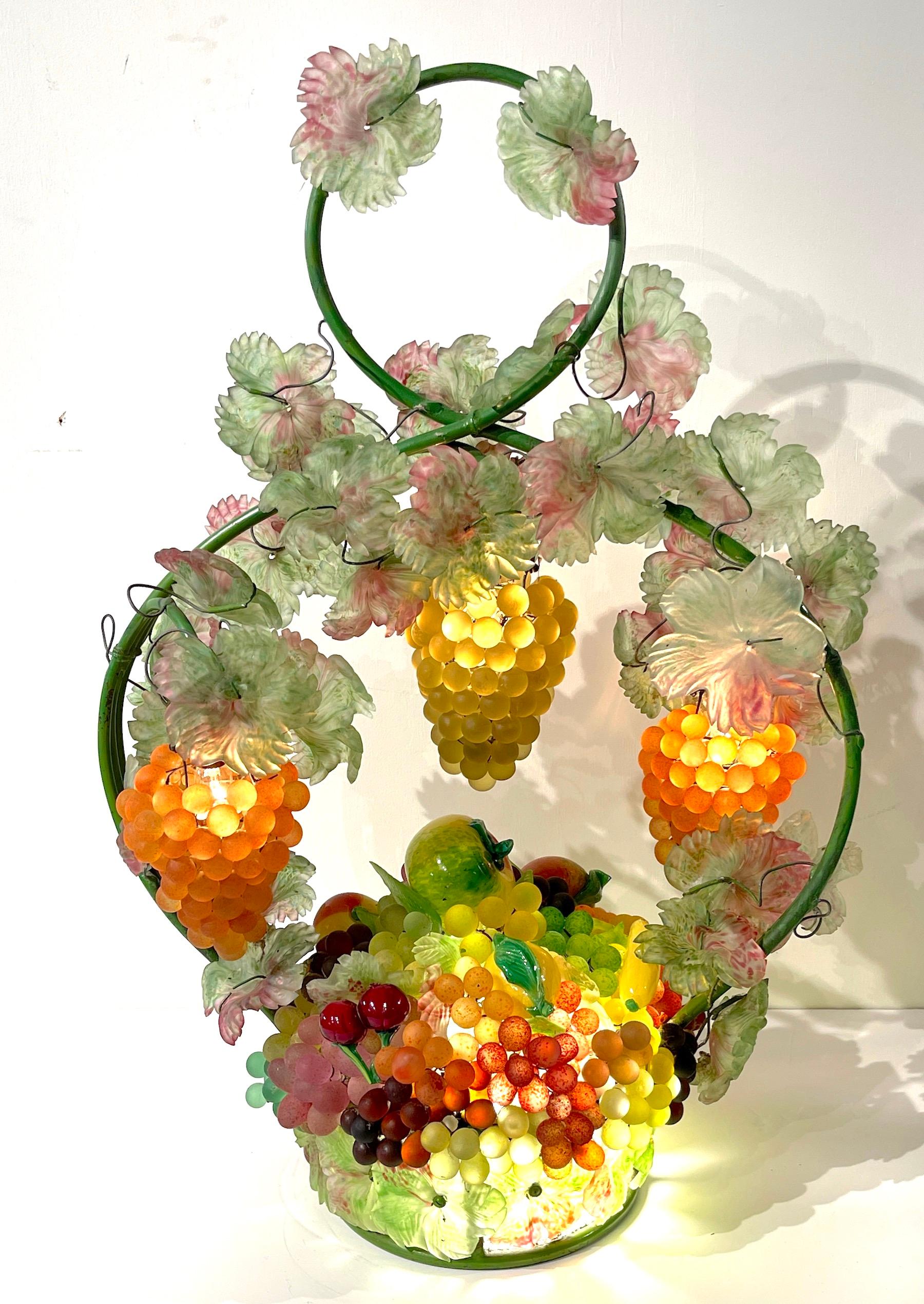 Large Murano Glass Multi-Colored Basket of Fruit Table Lamp 11