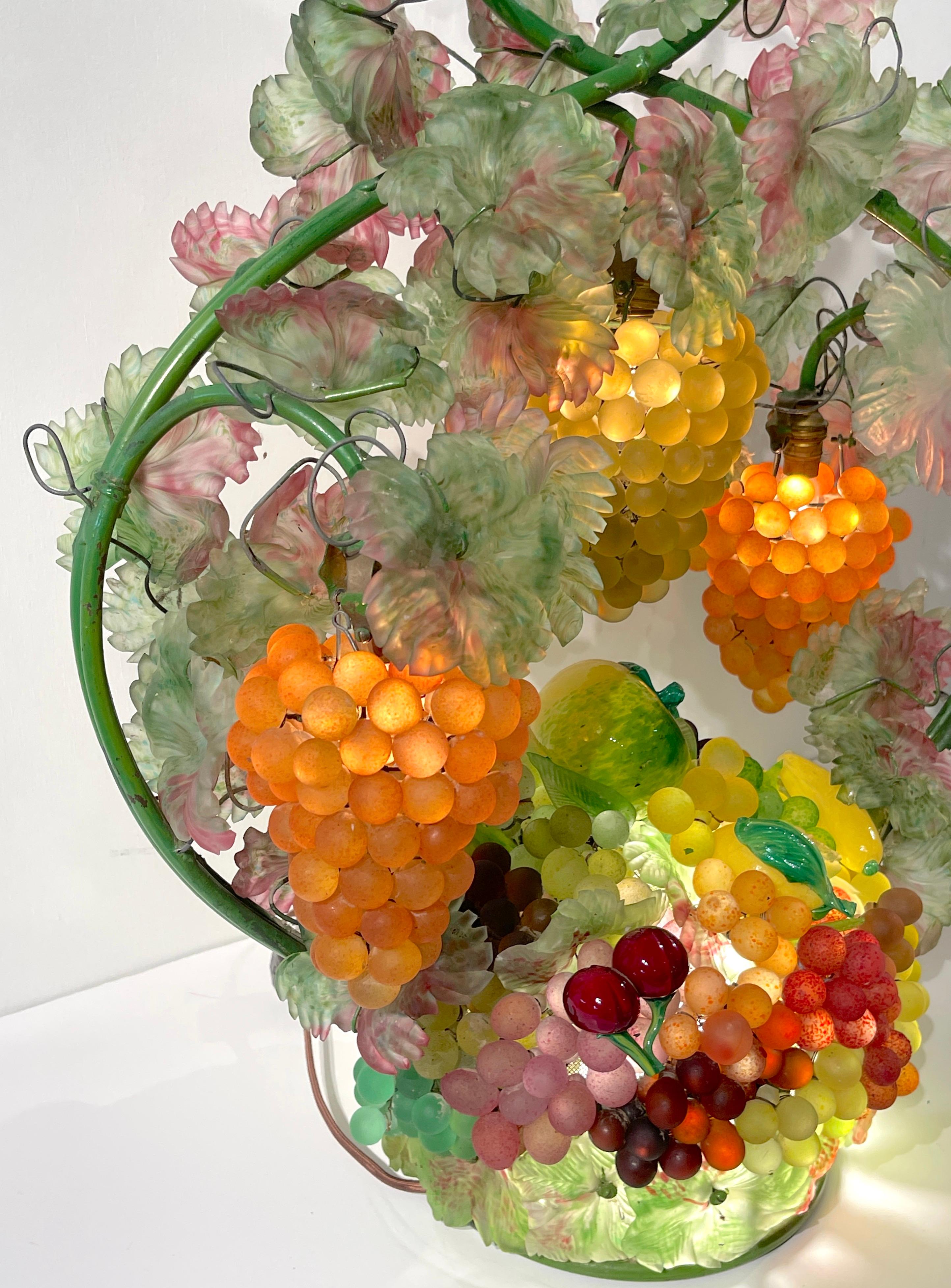 Large Murano Glass Multi-Colored Basket of Fruit Table Lamp 13
