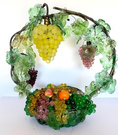 Large Murano Glass Multi-Colored Basket of Fruit Table Lamp