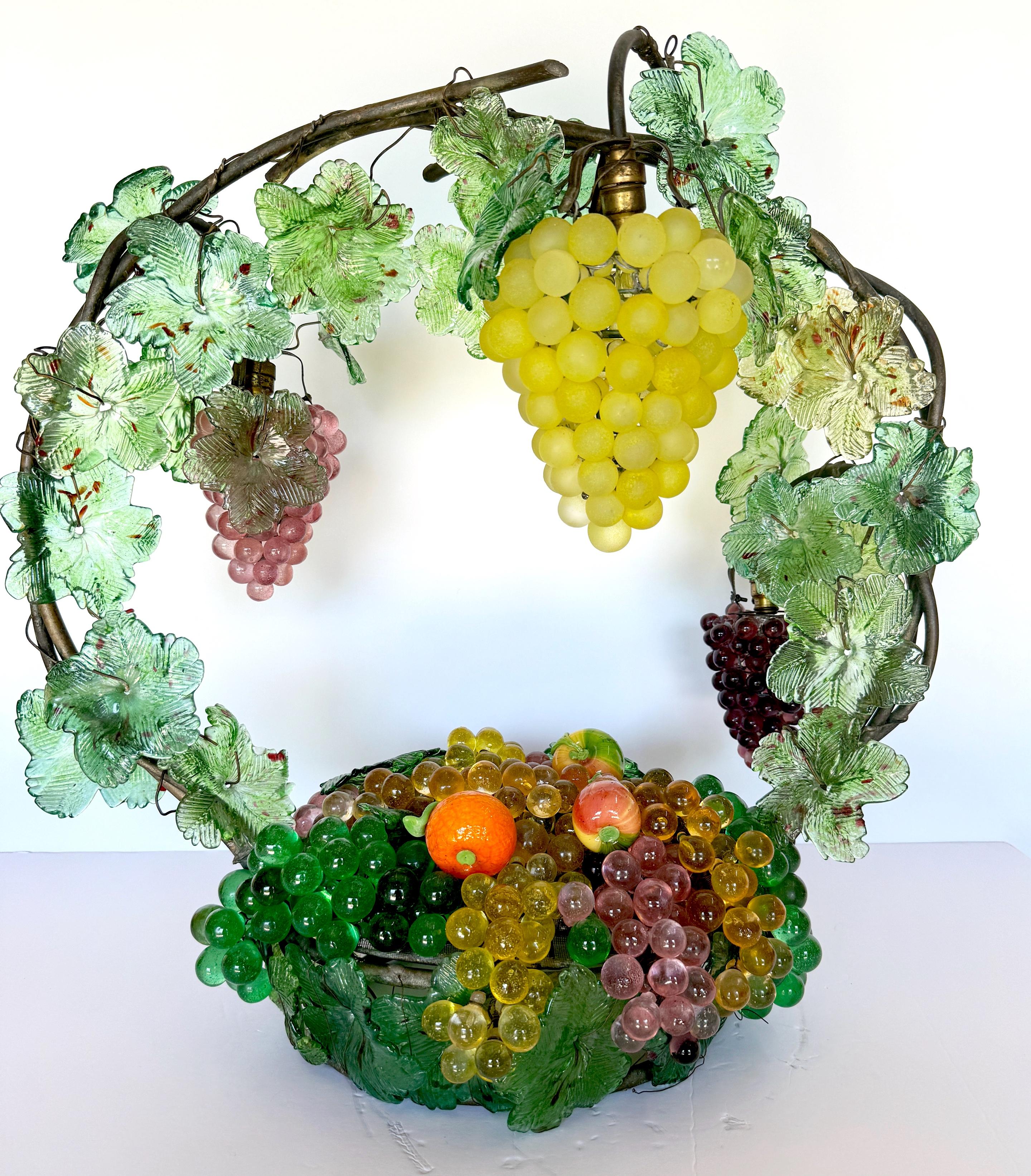 Large Murano Glass Multi-Colored Basket of Fruit Table Lamp In Good Condition In West Palm Beach, FL