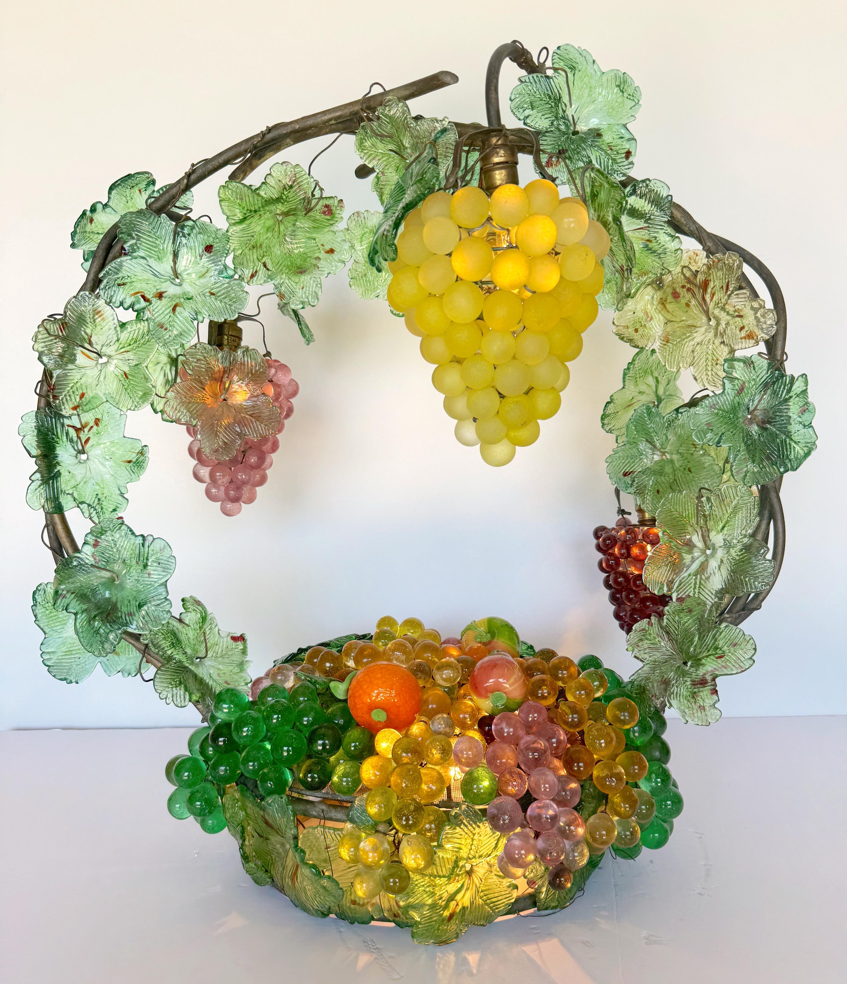 20th Century Large Murano Glass Multi-Colored Basket of Fruit Table Lamp
