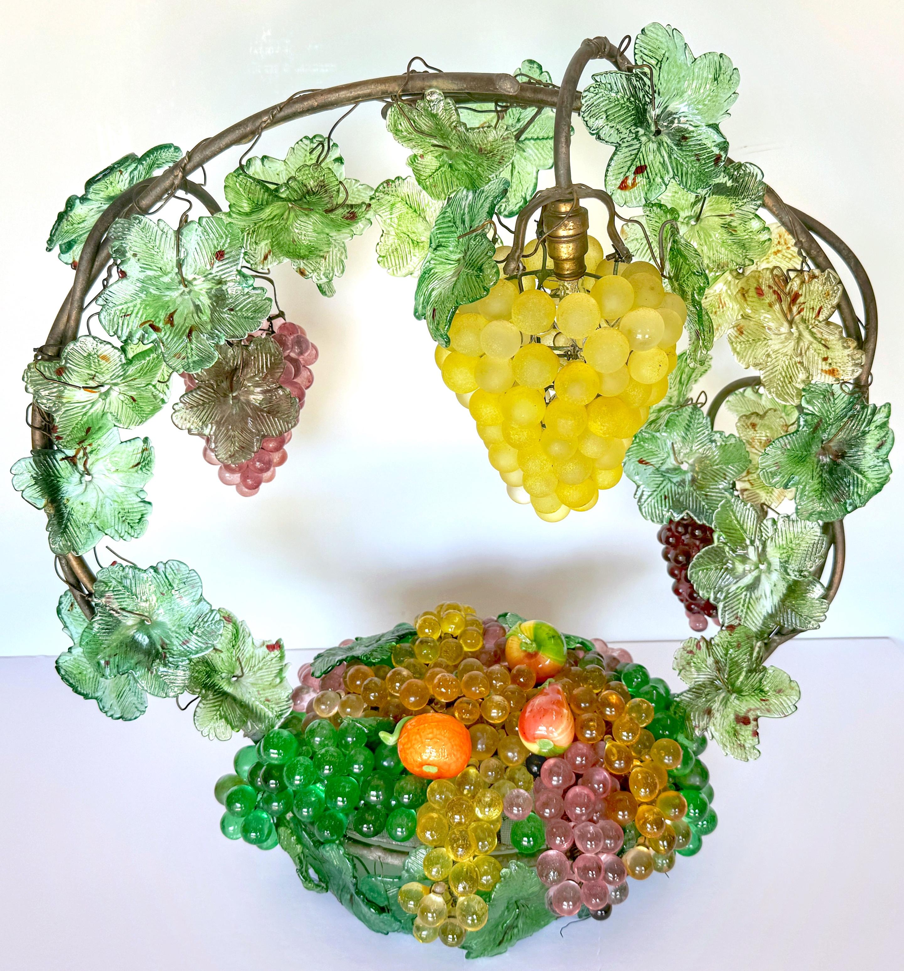 Metal Large Murano Glass Multi-Colored Basket of Fruit Table Lamp