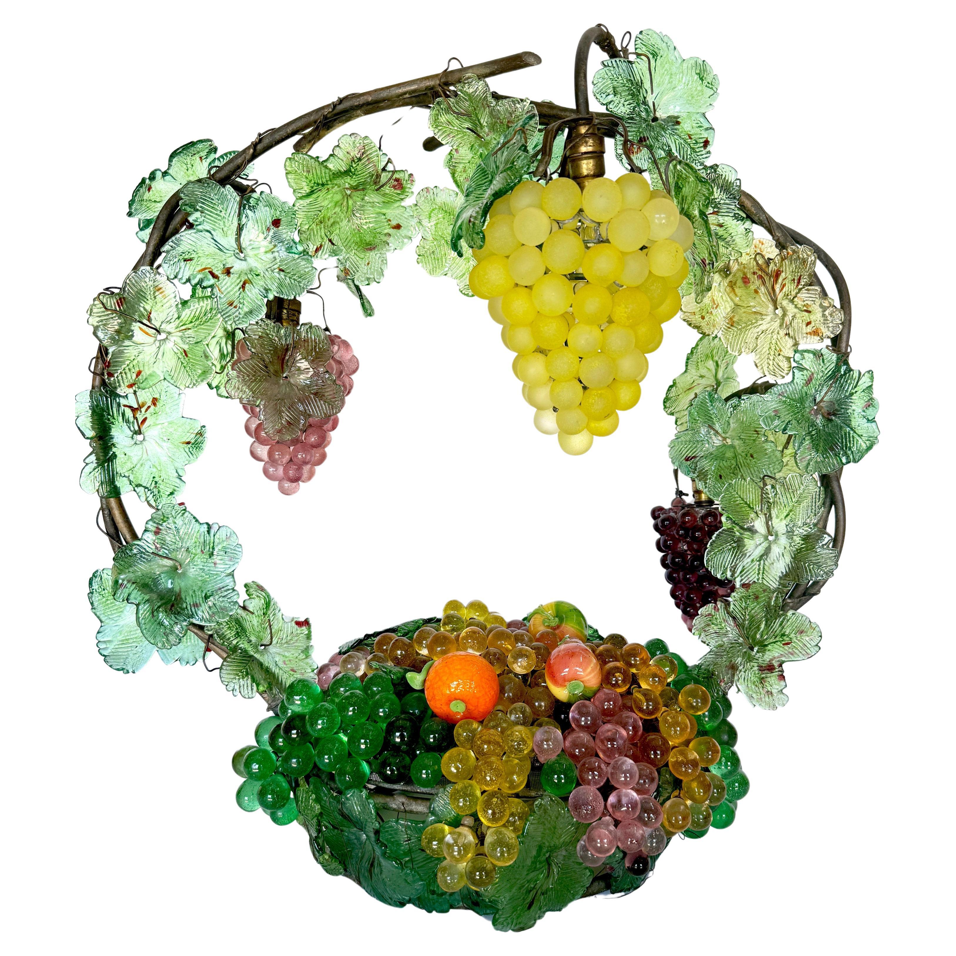 Large Murano Glass Multi-Colored Basket of Fruit Table Lamp 1
