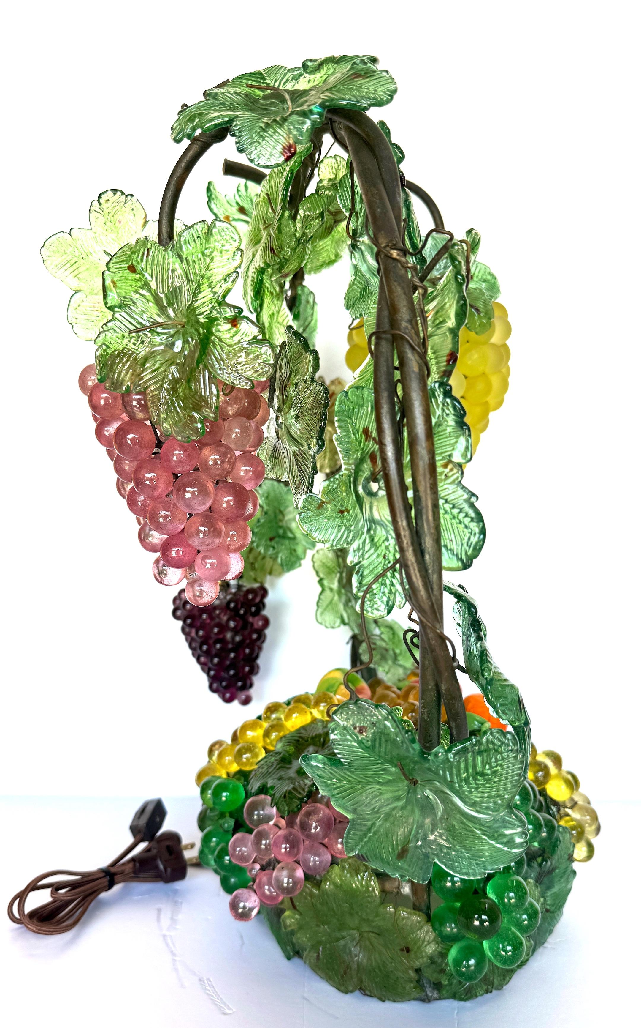 Large Murano Glass Multi-Colored Basket of Fruit Table Lamp 3