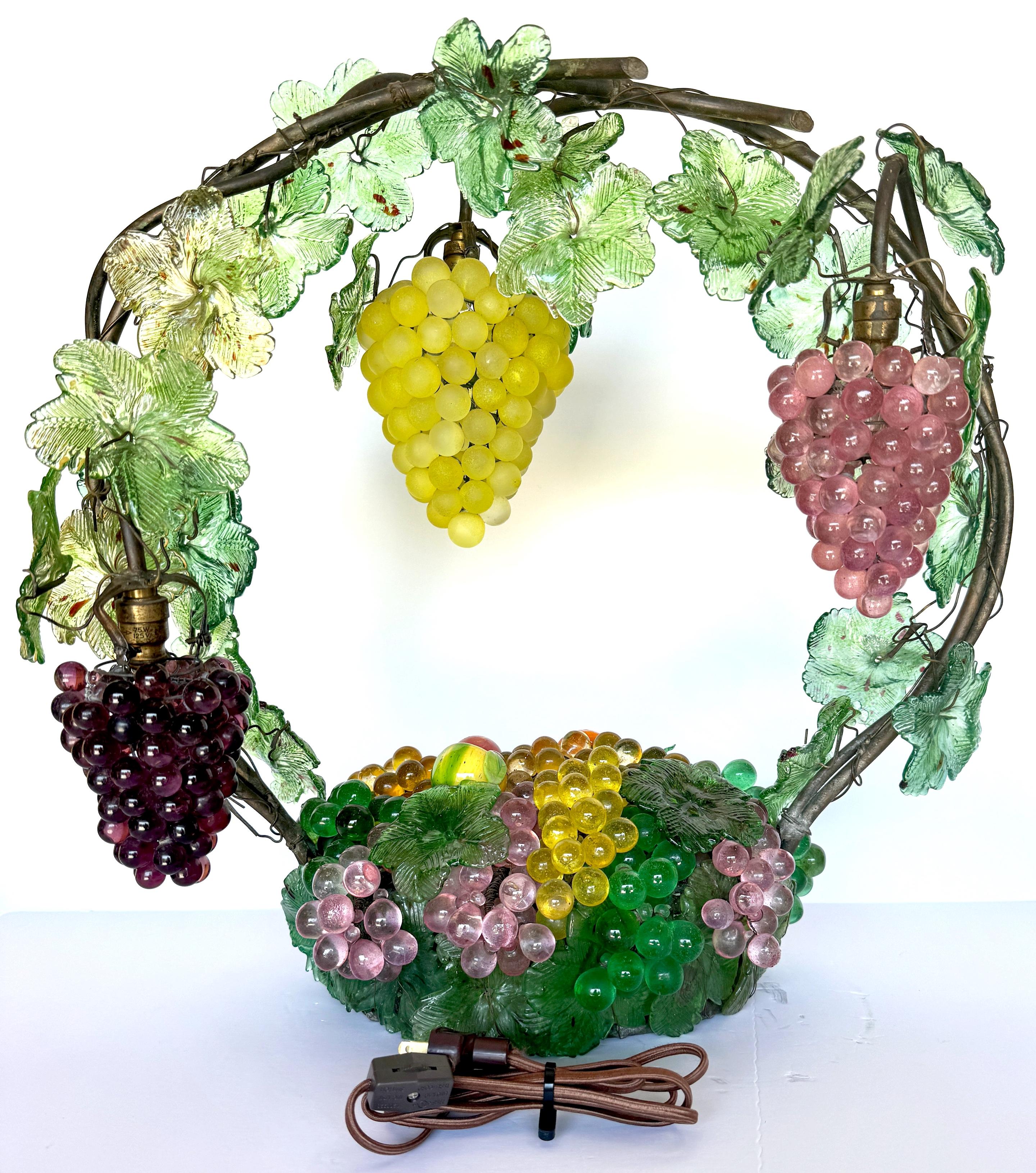 Large Murano Glass Multi-Colored Basket of Fruit Table Lamp 4
