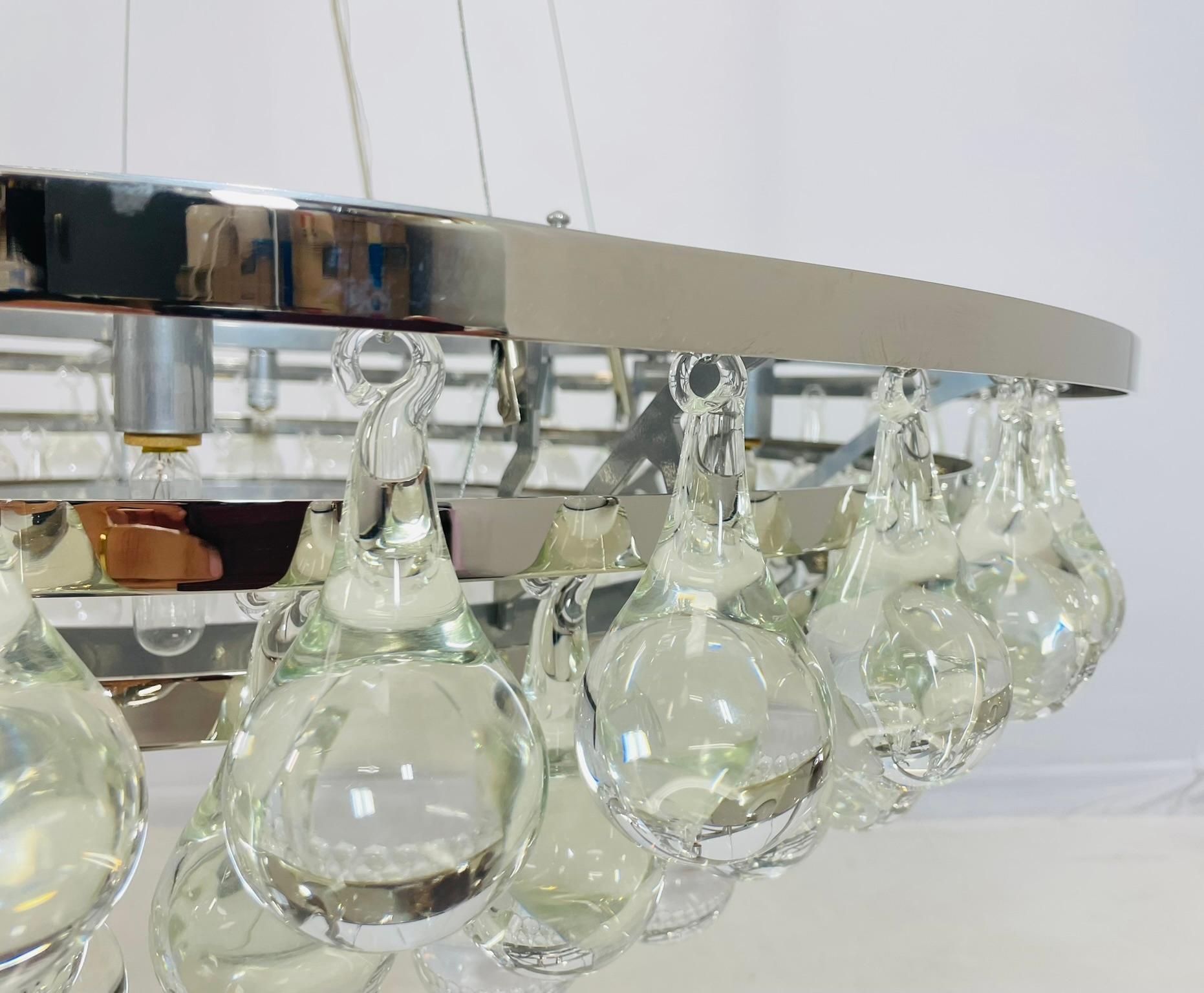 Gran araña de cristal de Murano y marco de níquel en venta 2