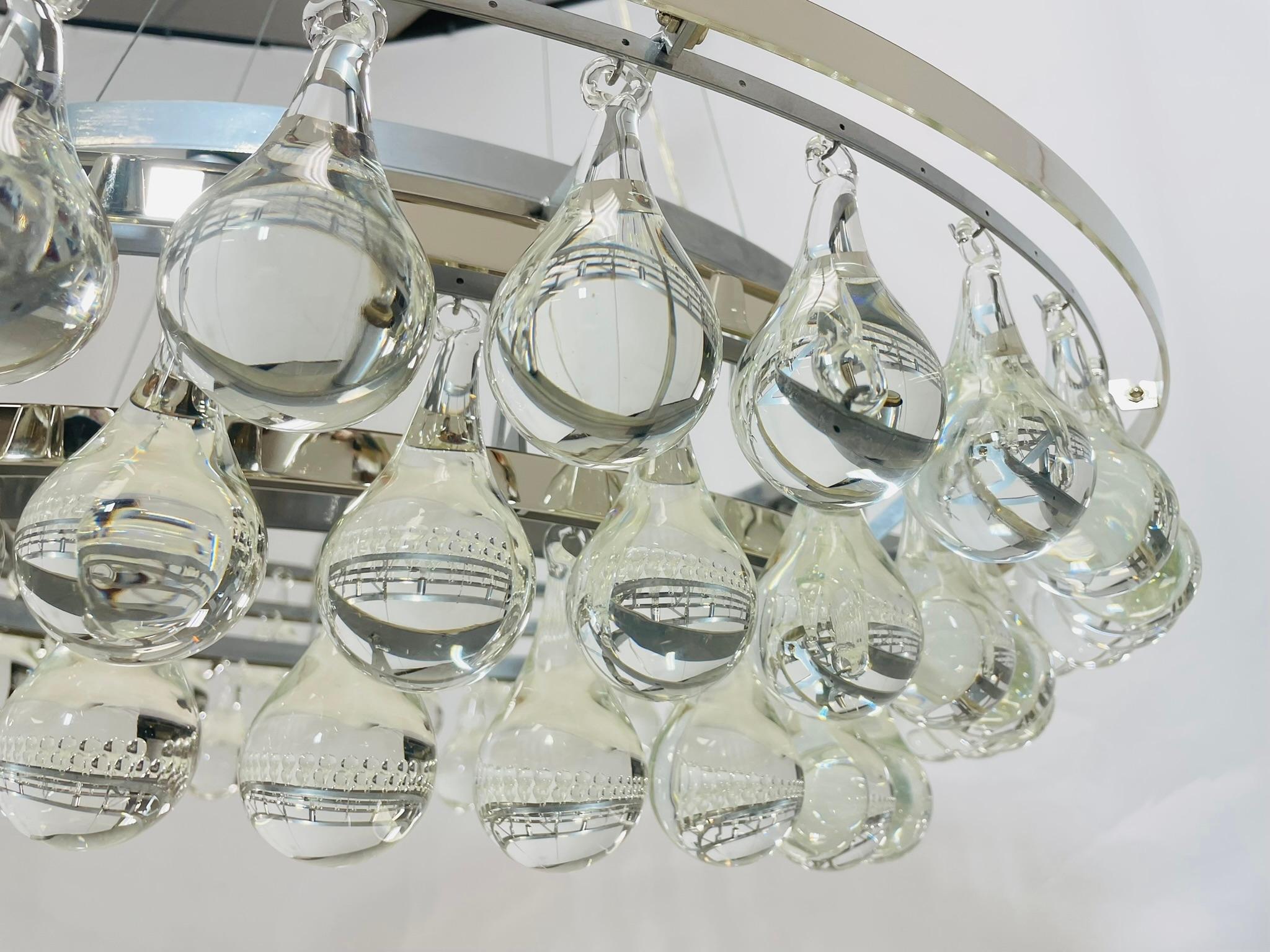 Gran araña de cristal de Murano y marco de níquel en venta 5