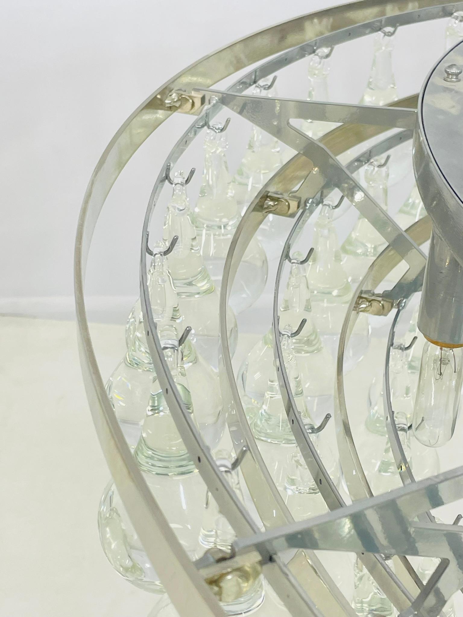 Gran araña de cristal de Murano y marco de níquel Cristal de Murano en venta