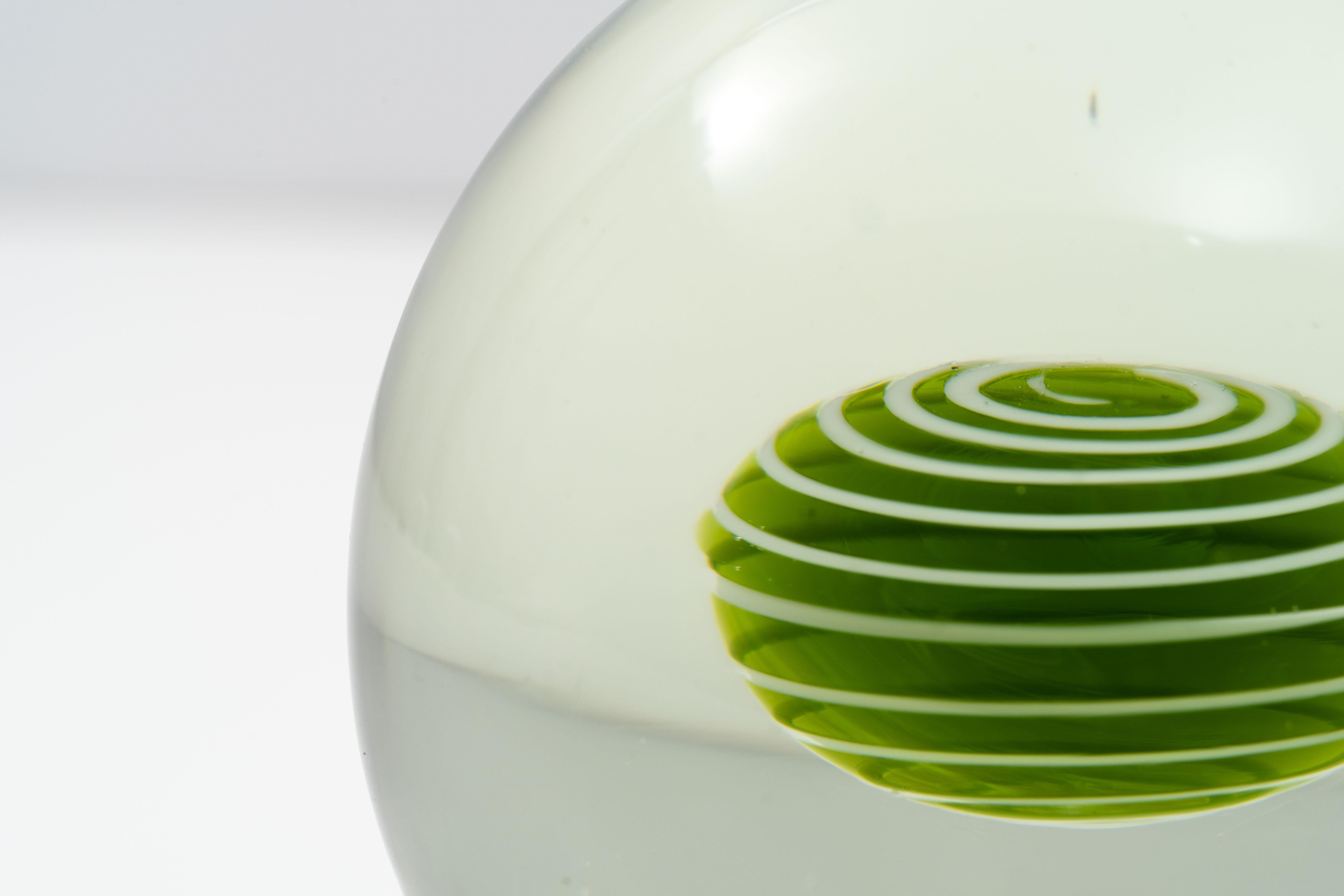 Mid-20th Century Large Murano Glass Paperweight with Green and White Swirled Core by Salviati