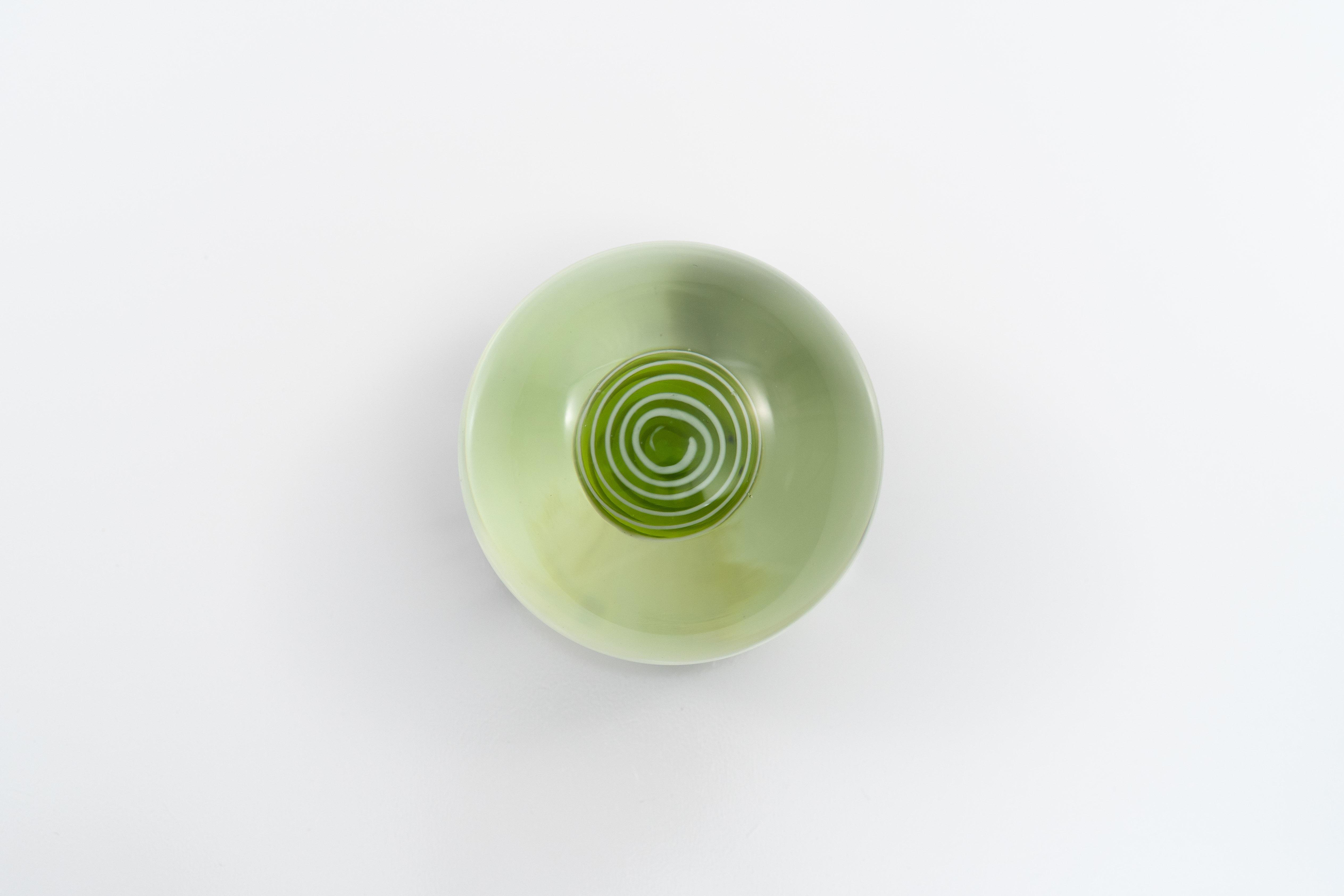 Blown Glass Large Murano Glass Paperweight with Green and White Swirled Core by Salviati