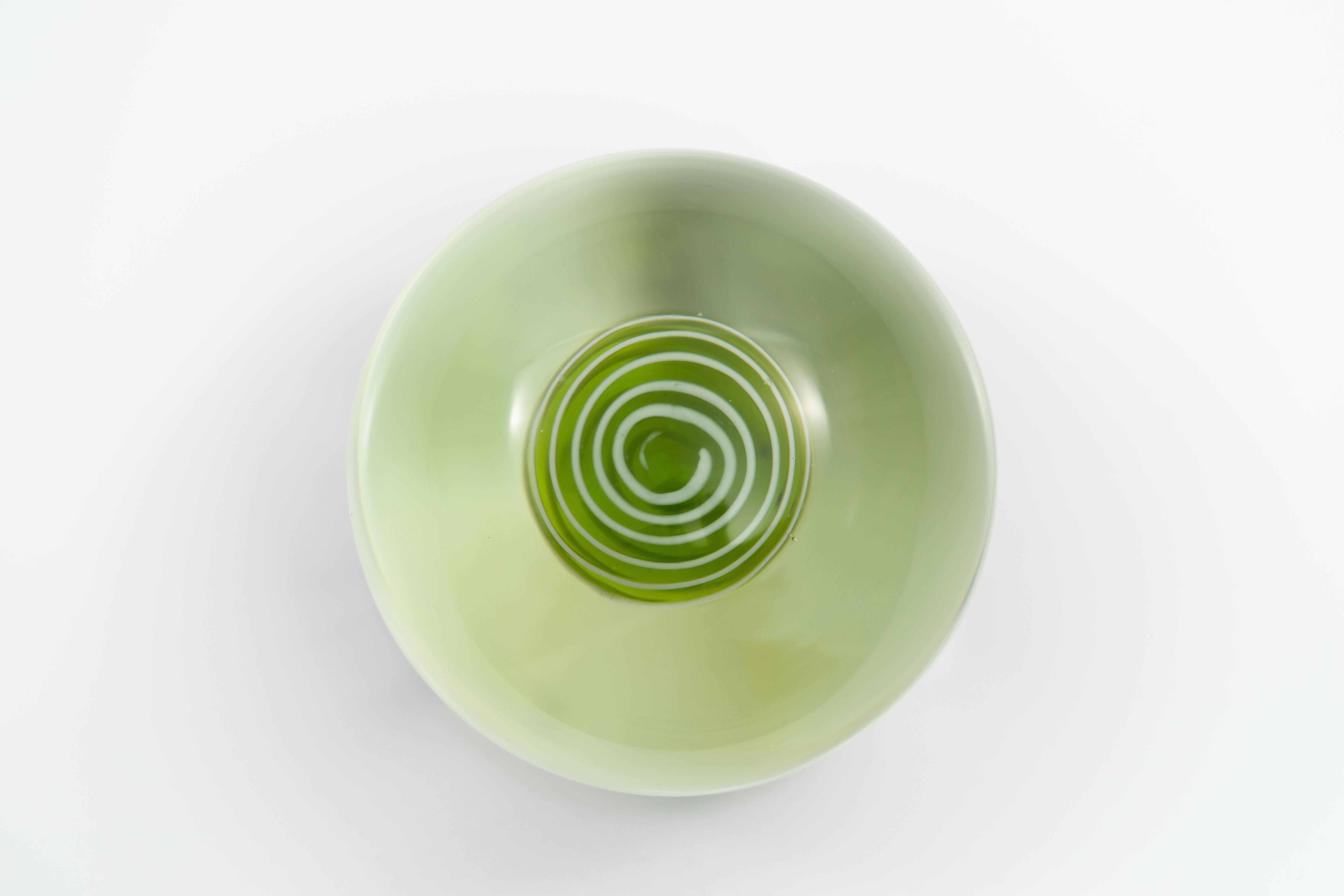Large Murano Glass Paperweight with Green and White Swirled Core by Salviati 1