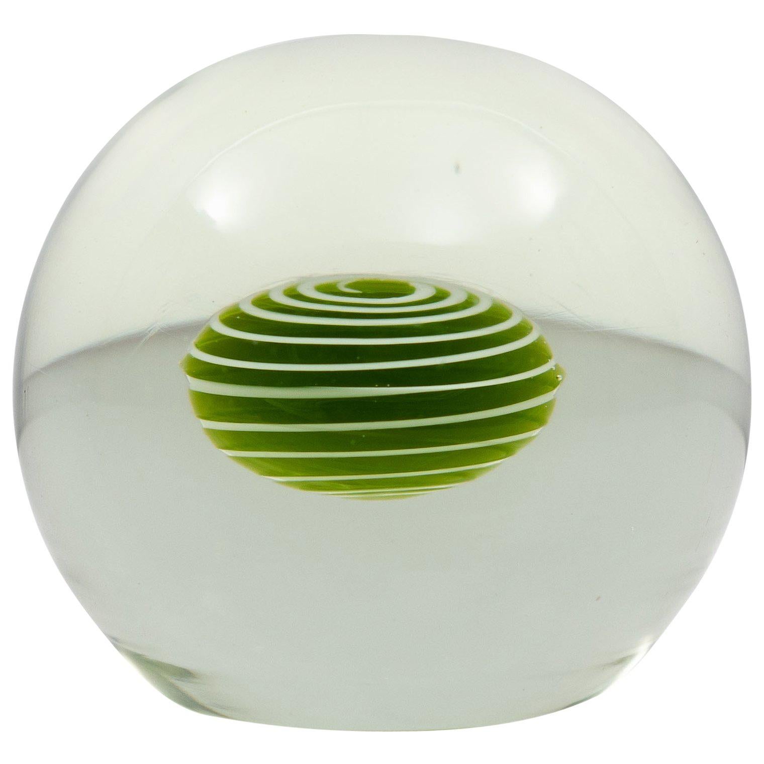 Large Murano Glass Paperweight with Green and White Swirled Core by Salviati