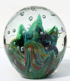 Large Murano Glass Paperweight with Internal Bubbles and Swirls