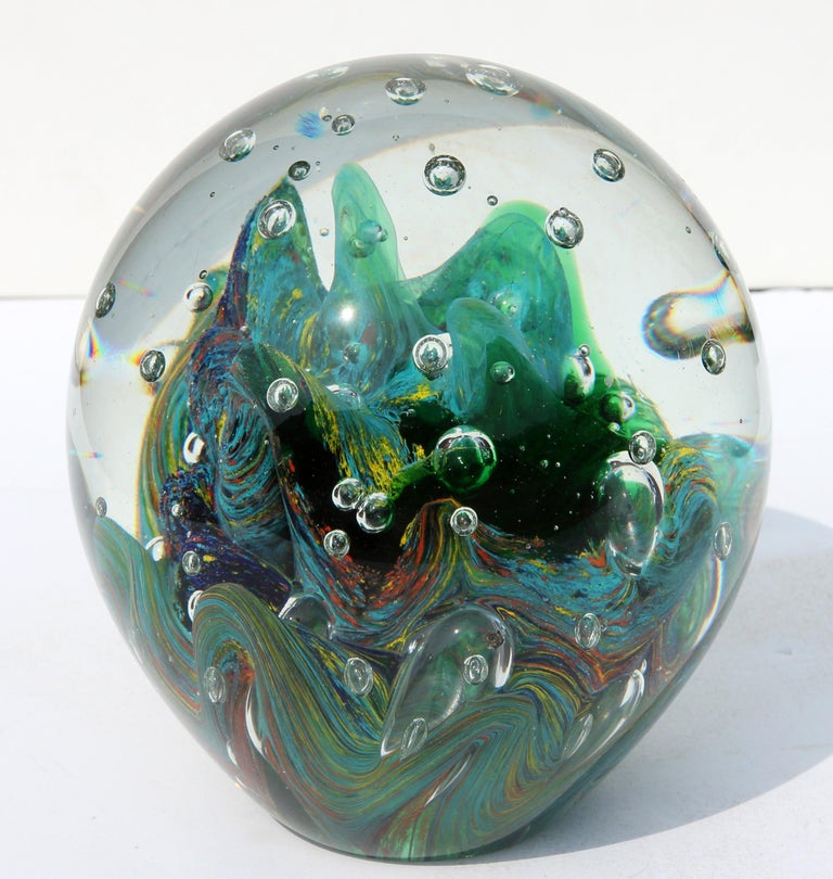 Large Murano Glass Paperweight with Internal Bubbles and Swirls For Sale at 1stDibs