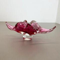 Large Murano Glass "Pink" Floral Bowl Element Shell Ashtray Murano, Italy, 1970s