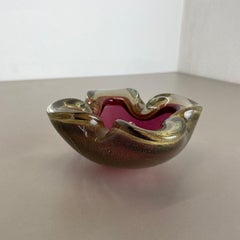Large Murano Glass "Pink Gold" Bowl Element Shell Ashtray Murano, Italy, 1970s