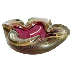 Large Murano Glass "Pink Gold" Bowl Element Shell Ashtray Murano, Italy, 1970s