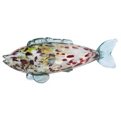 Large Murano Glass Red, White and Yellow Fish, Italy circa 1970