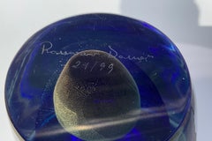 Grande vaso in vetro di Murano Romano Dona Sommerso blu vibrante e oro firmato