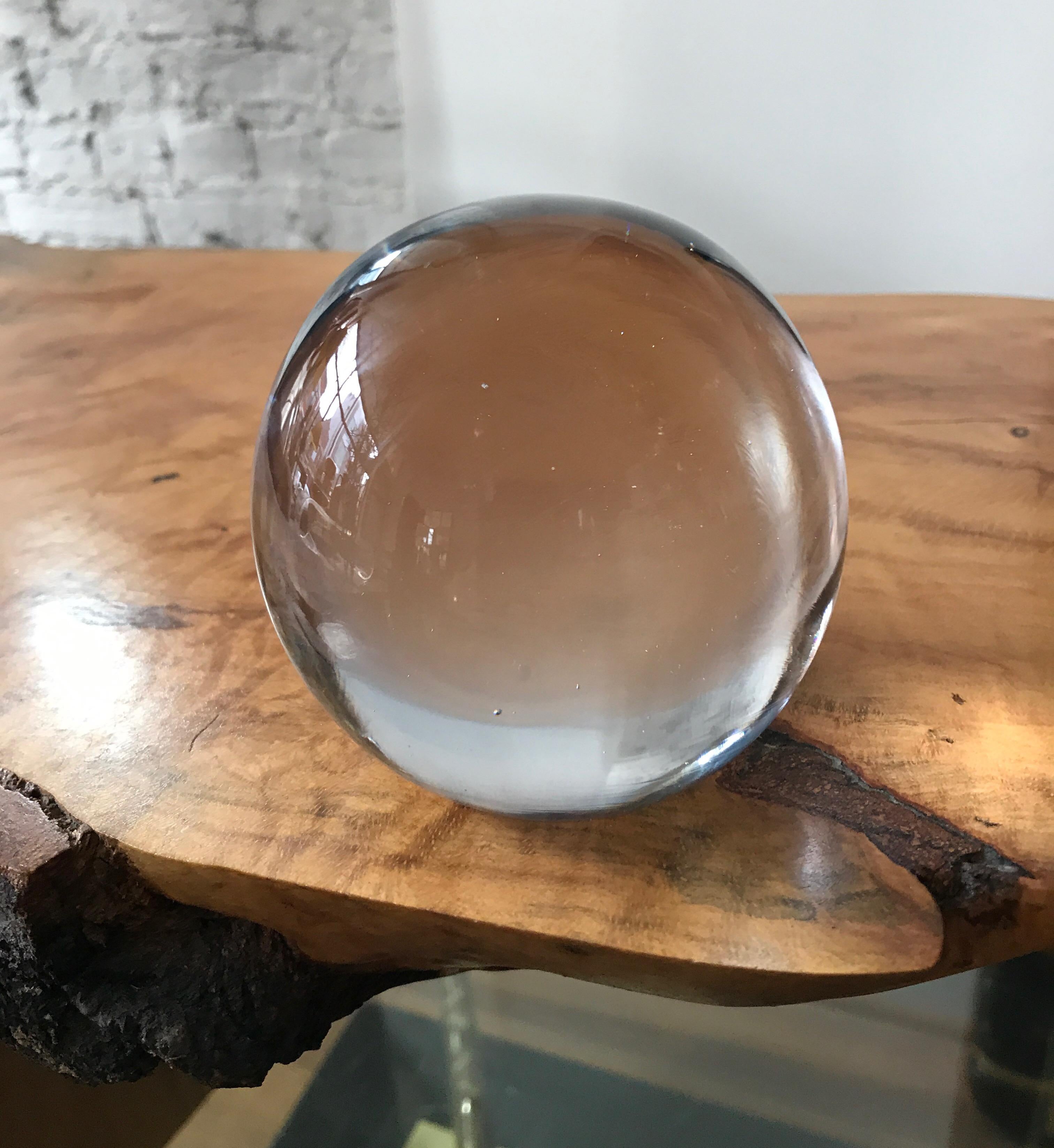 Large Murano midcentury glass round paperweight.
Great desk accessory or tabletop decorative object.