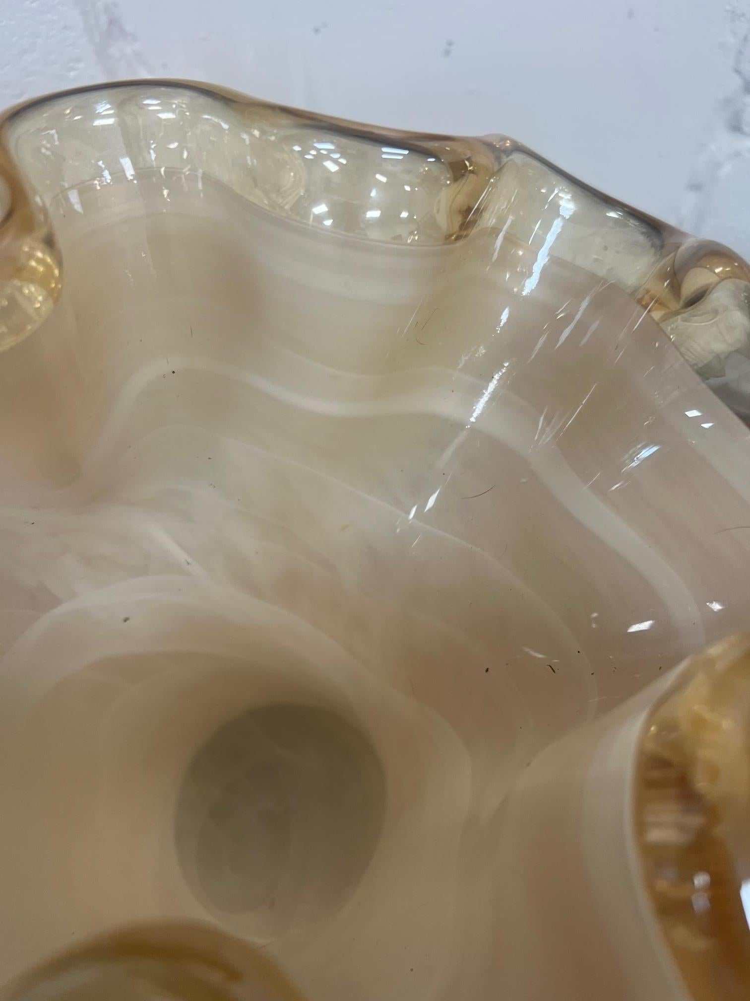 Mid-Century Modern Large Murano Glass Ruffled Vase Swirling For Sale
