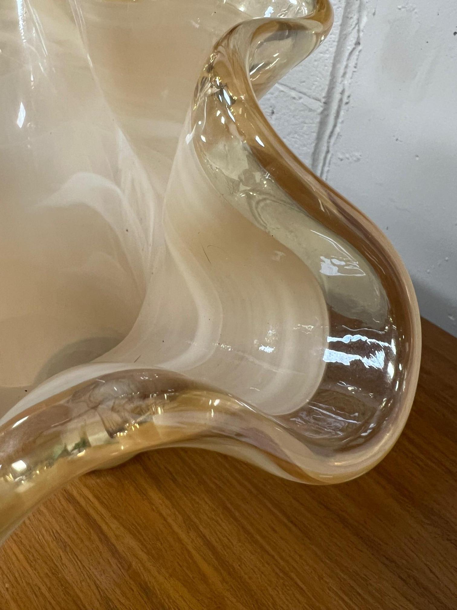 Italian Large Murano Glass Ruffled Vase Swirling For Sale