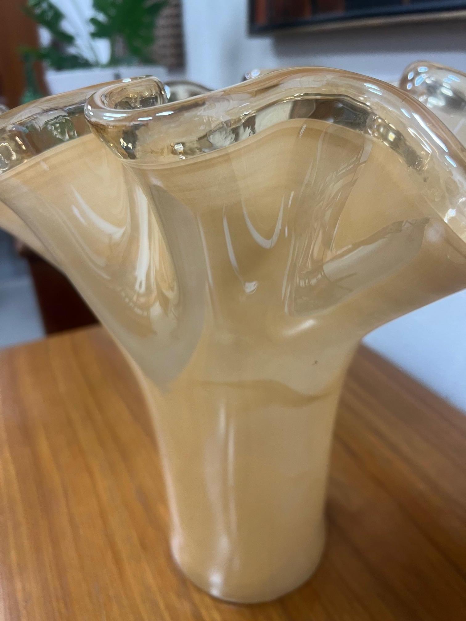 Large Murano Glass Ruffled Vase Swirling In Good Condition For Sale In Atlanta, GA