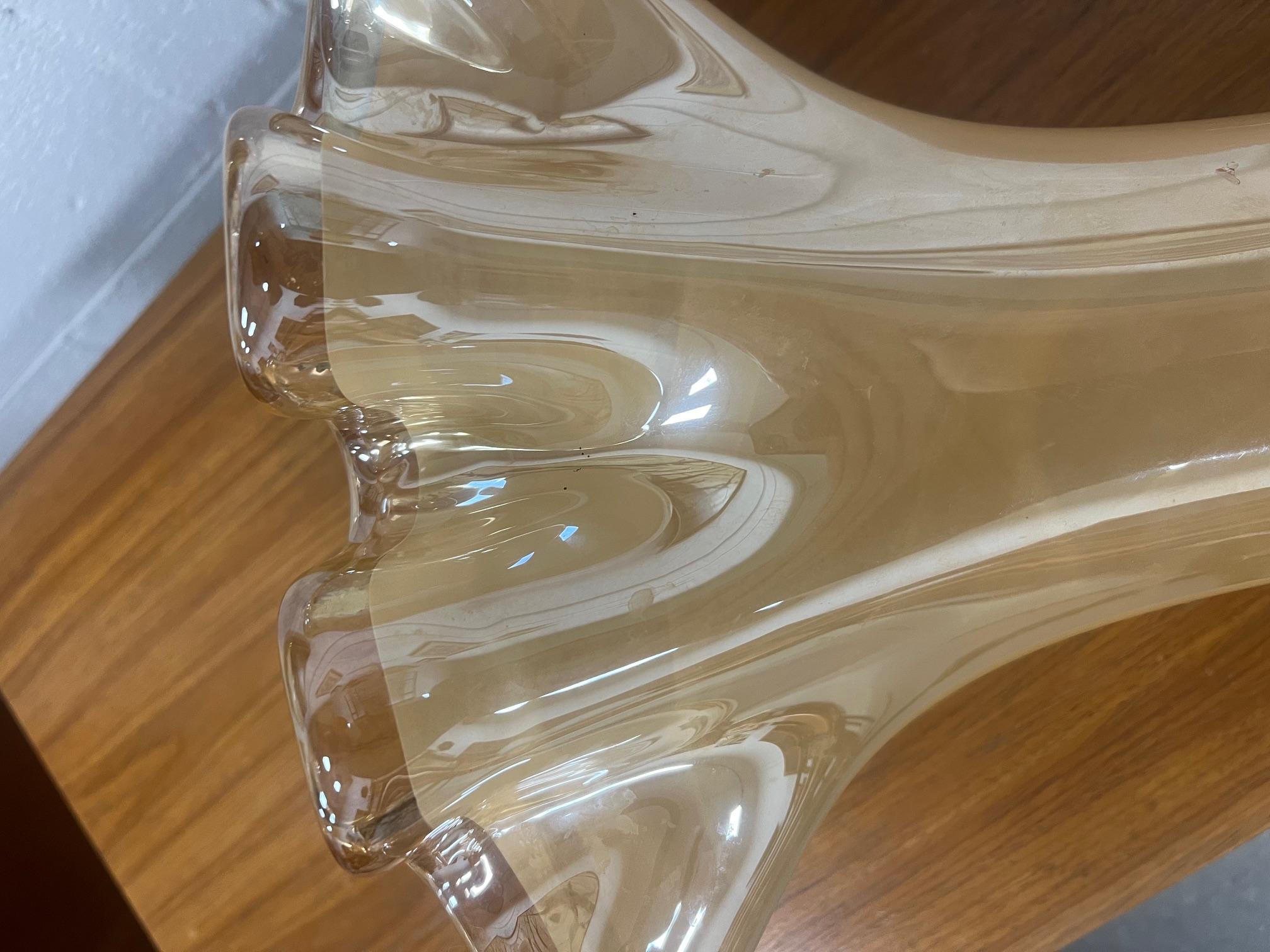 Large Murano Glass Ruffled Vase Swirling For Sale 1