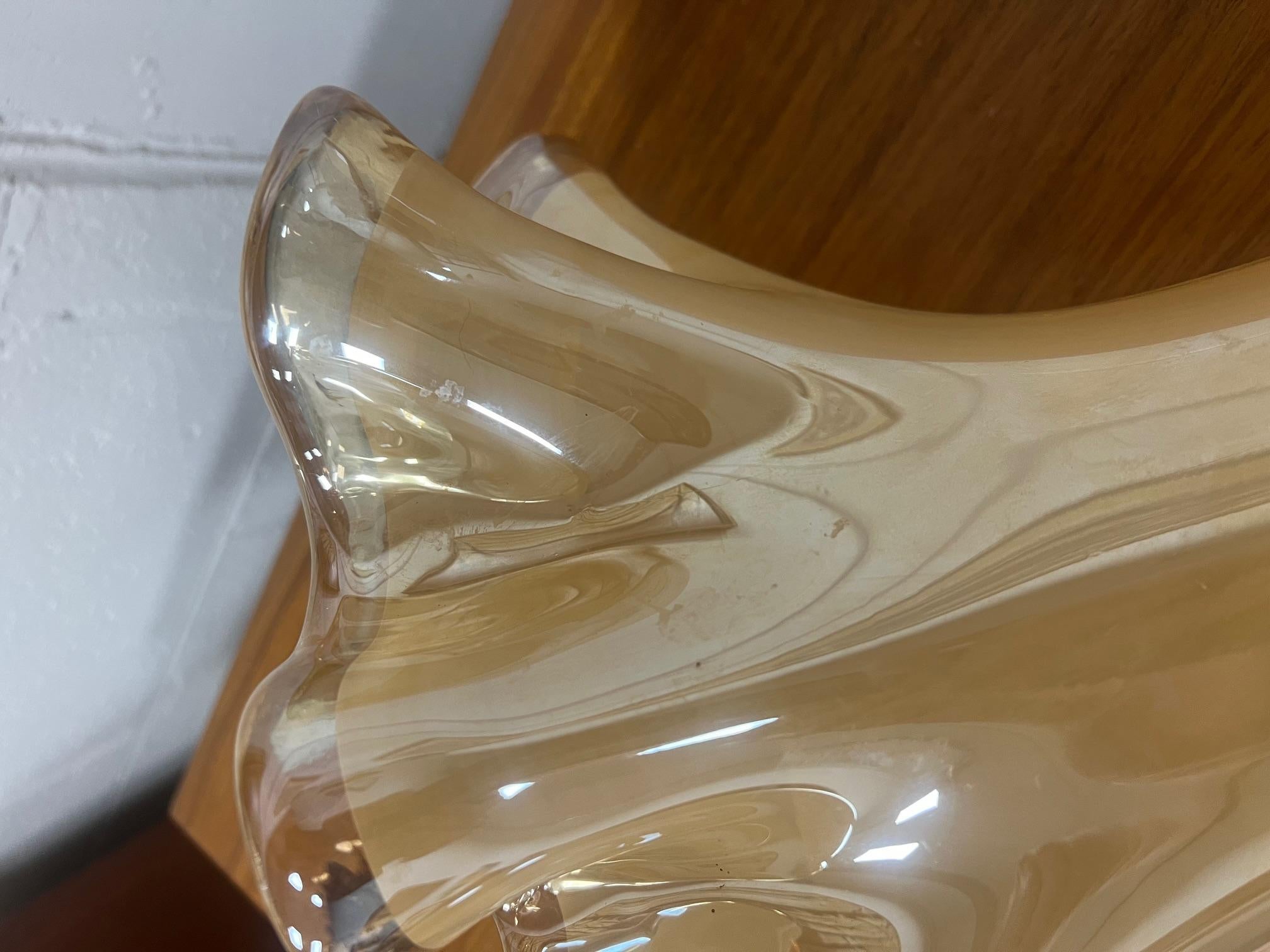 Large Murano Glass Ruffled Vase Swirling For Sale 2
