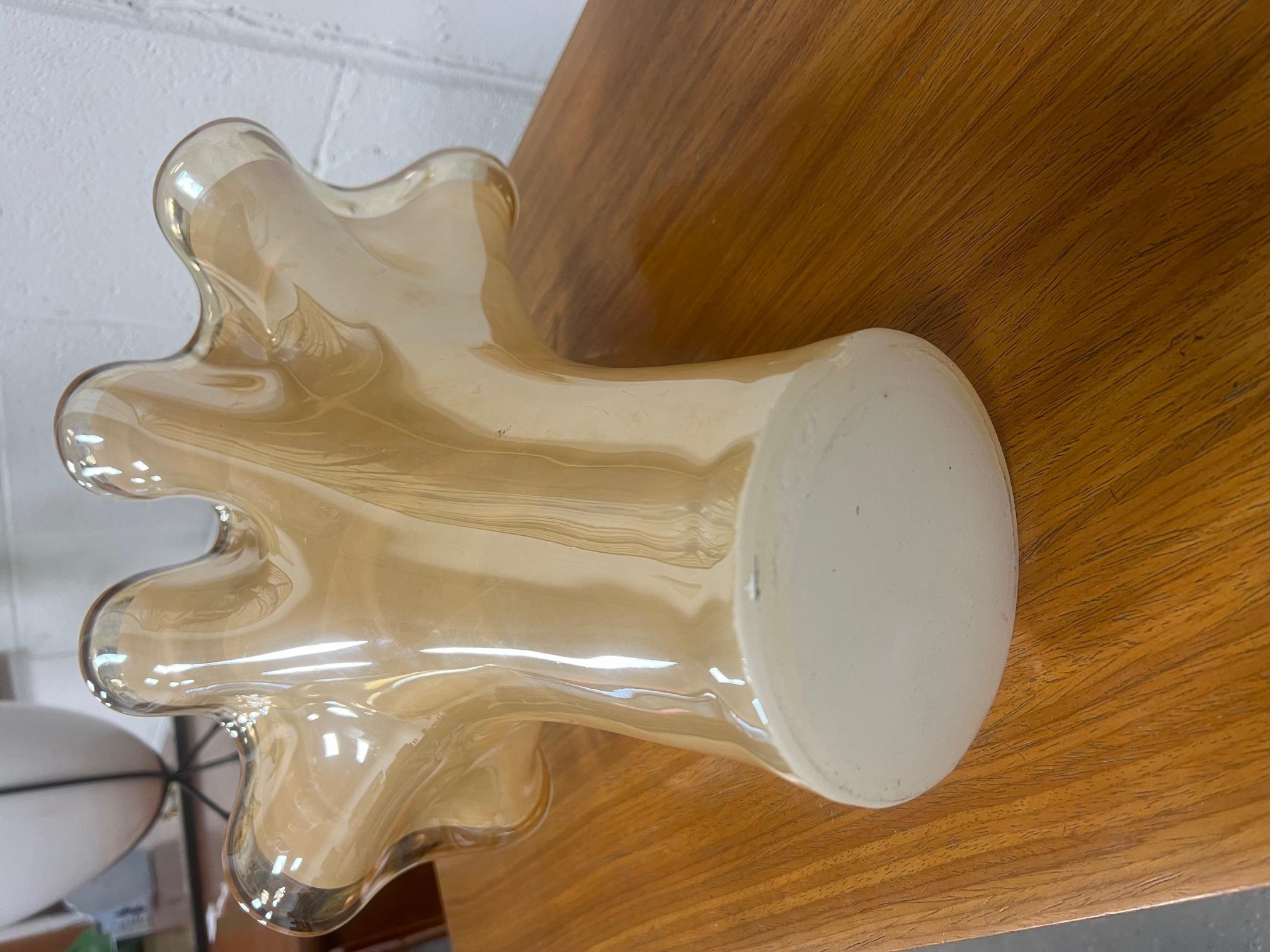 Large Murano Glass Ruffled Vase Swirling For Sale 3