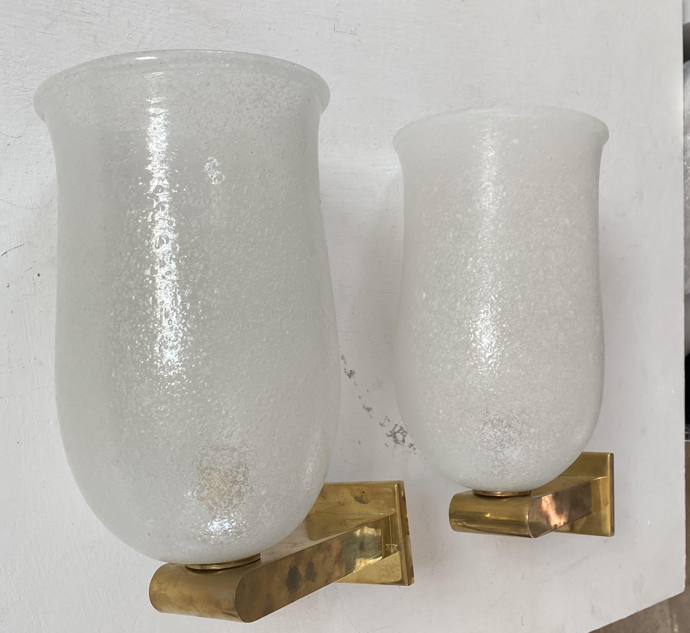 Brass Large Murano Glass Sconces, Art Deco Style, Italy circa. 1950 For Sale