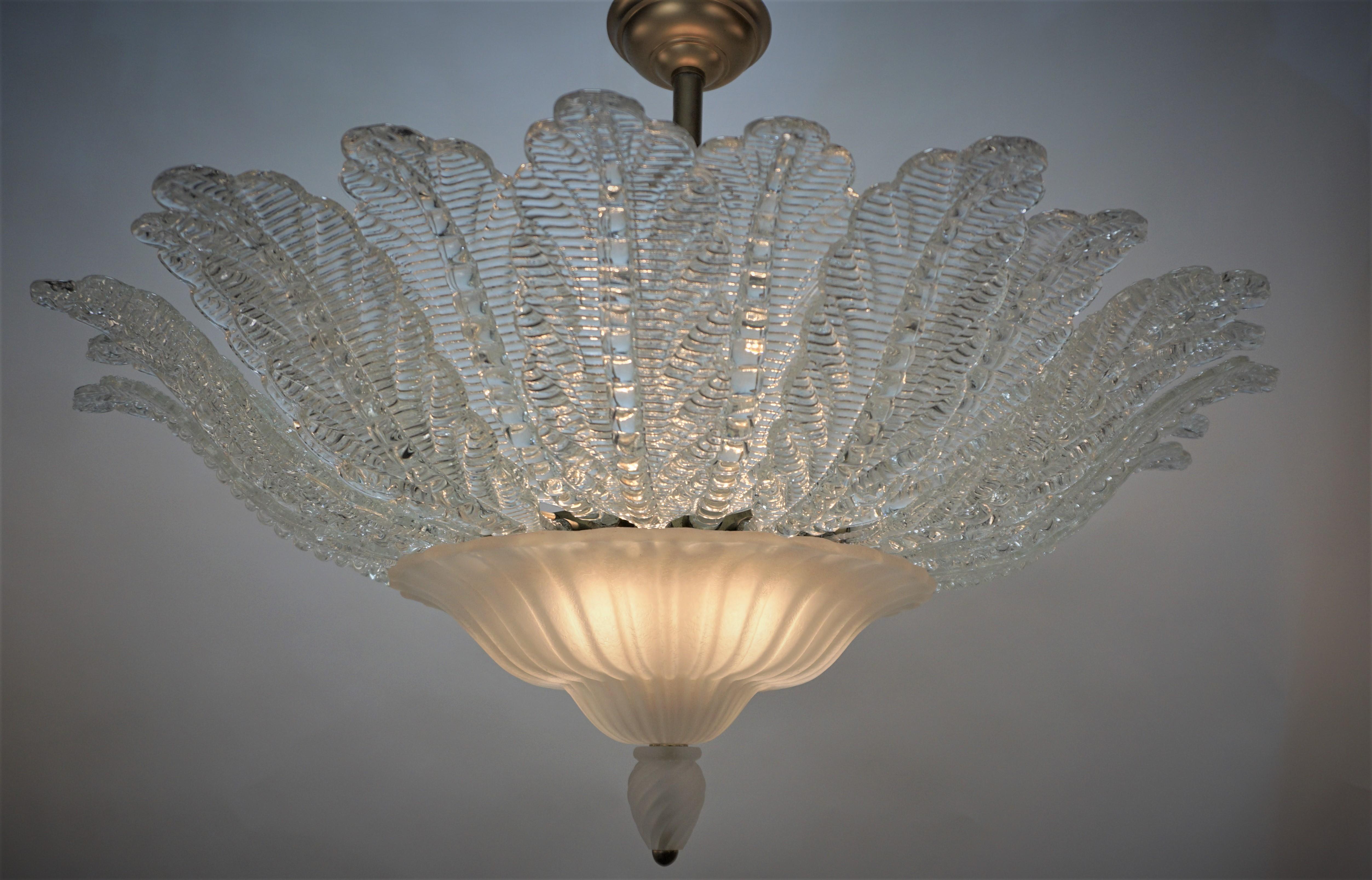 Large Murano Glass Semi Flush Mount Chandelier by Barovier & Toso 5