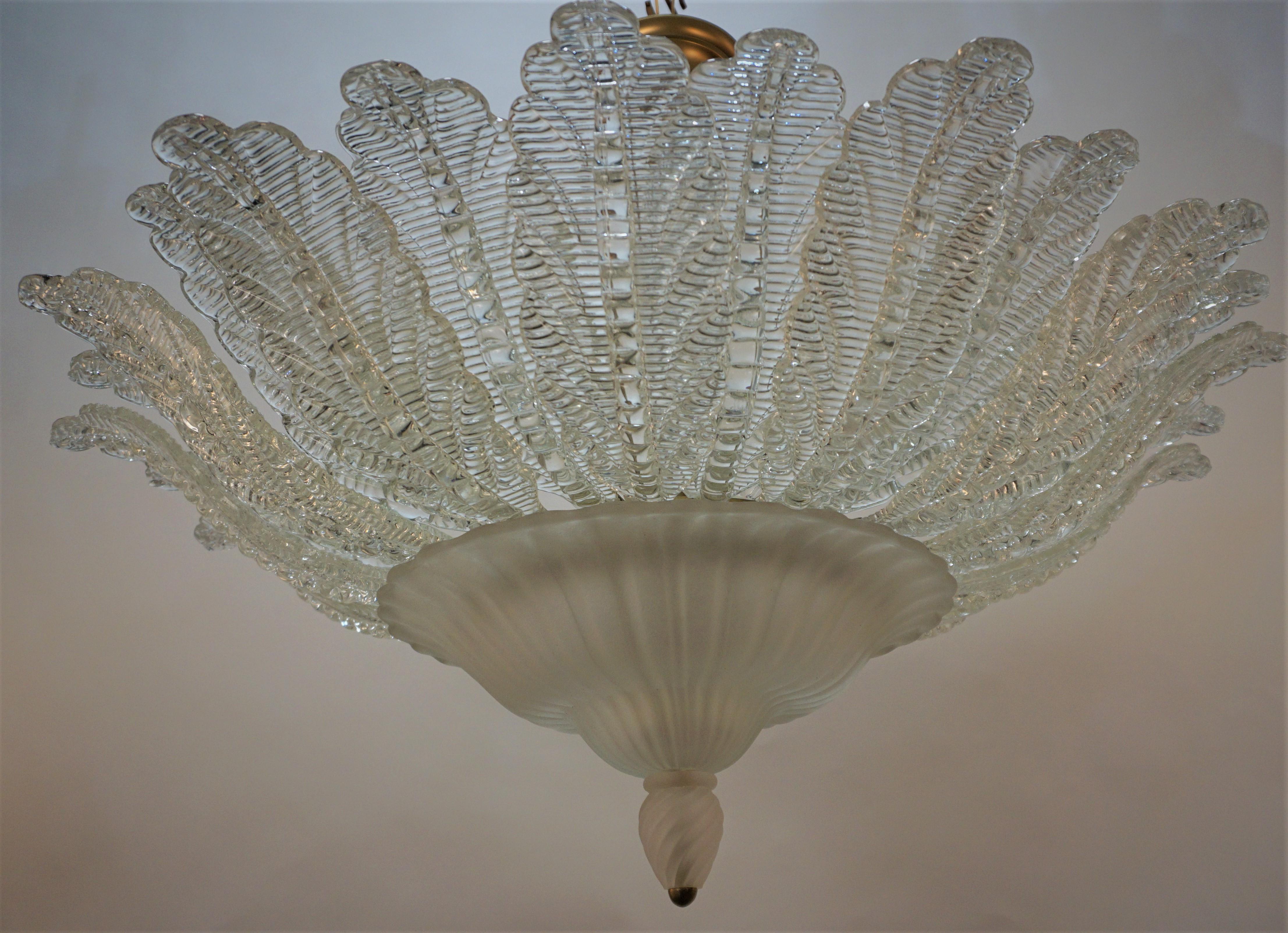 Large Murano Glass Semi Flush Mount Chandelier by Barovier & Toso 6