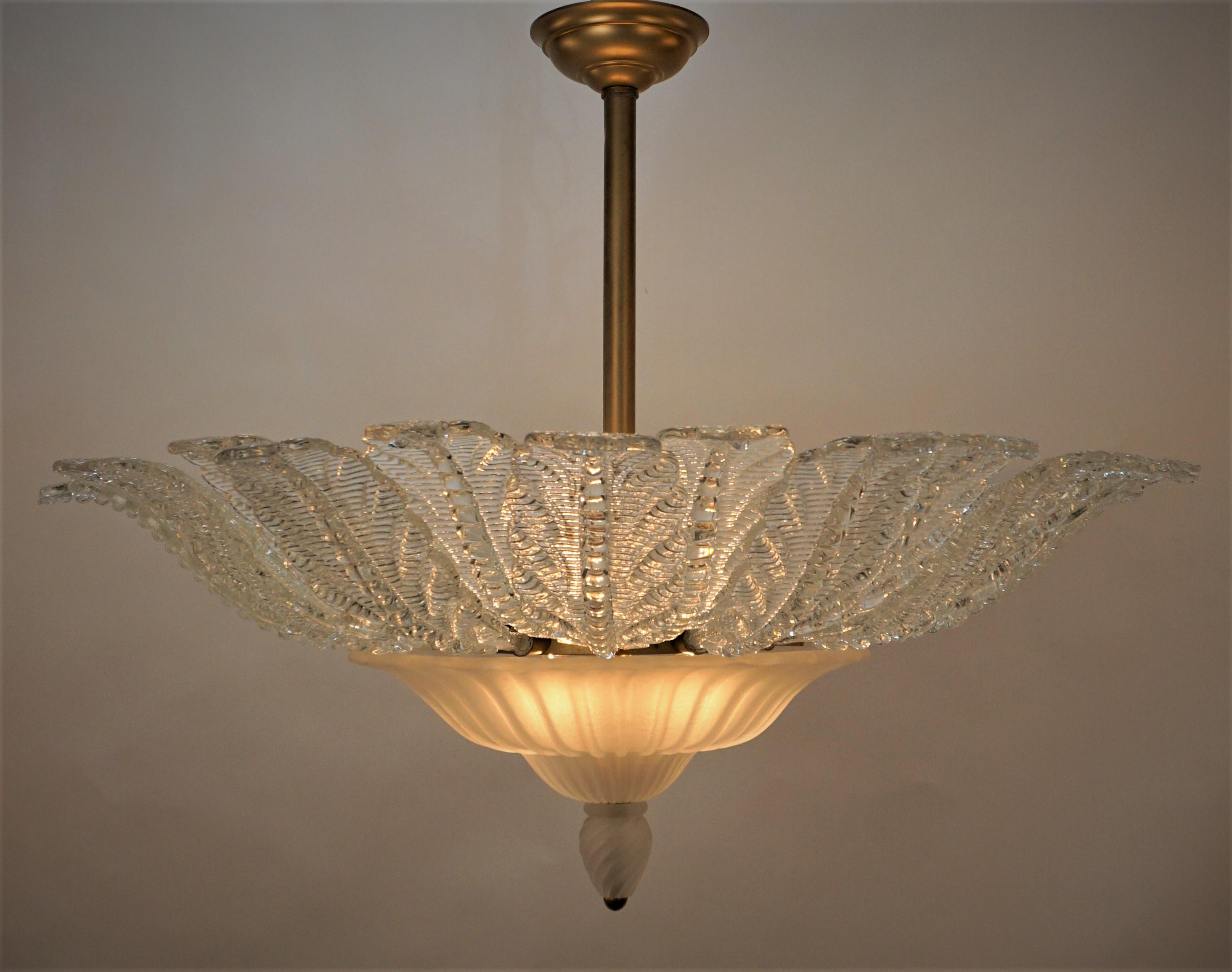 Large Murano Glass Semi Flush Mount Chandelier by Barovier & Toso In Good Condition In Fairfax, VA