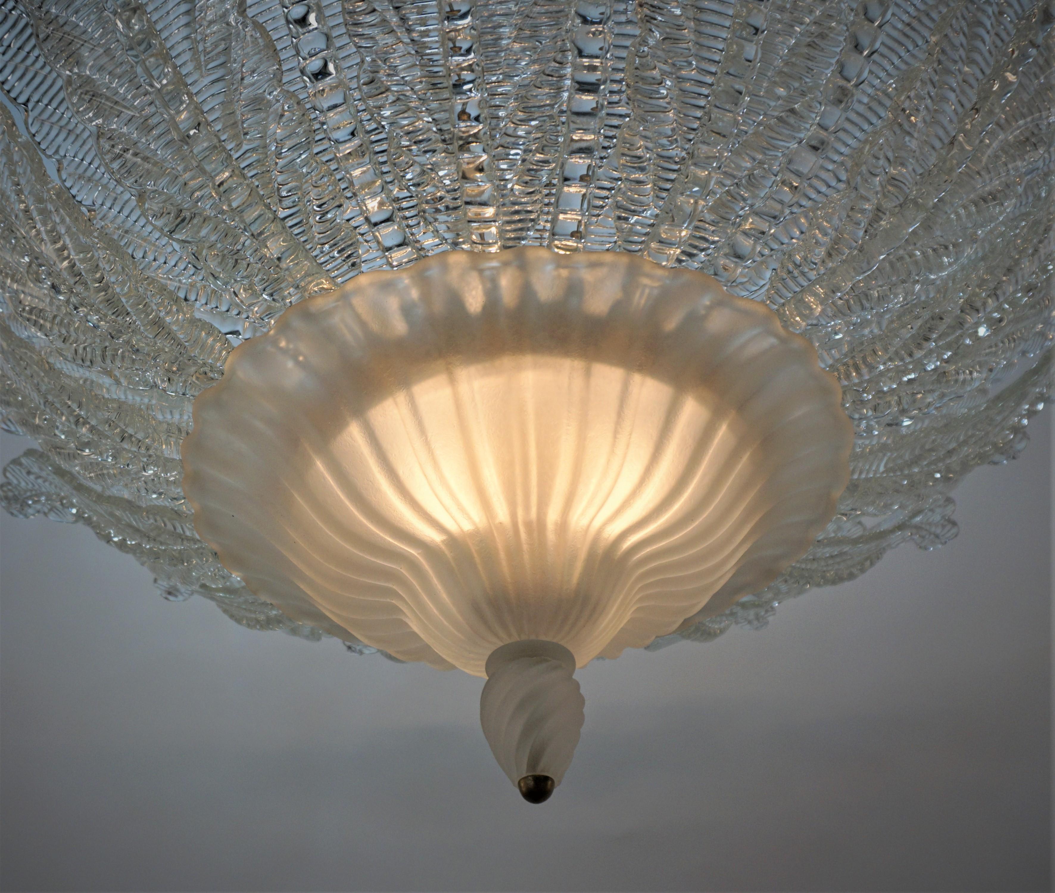 Late 20th Century Large Murano Glass Semi Flush Mount Chandelier by Barovier & Toso