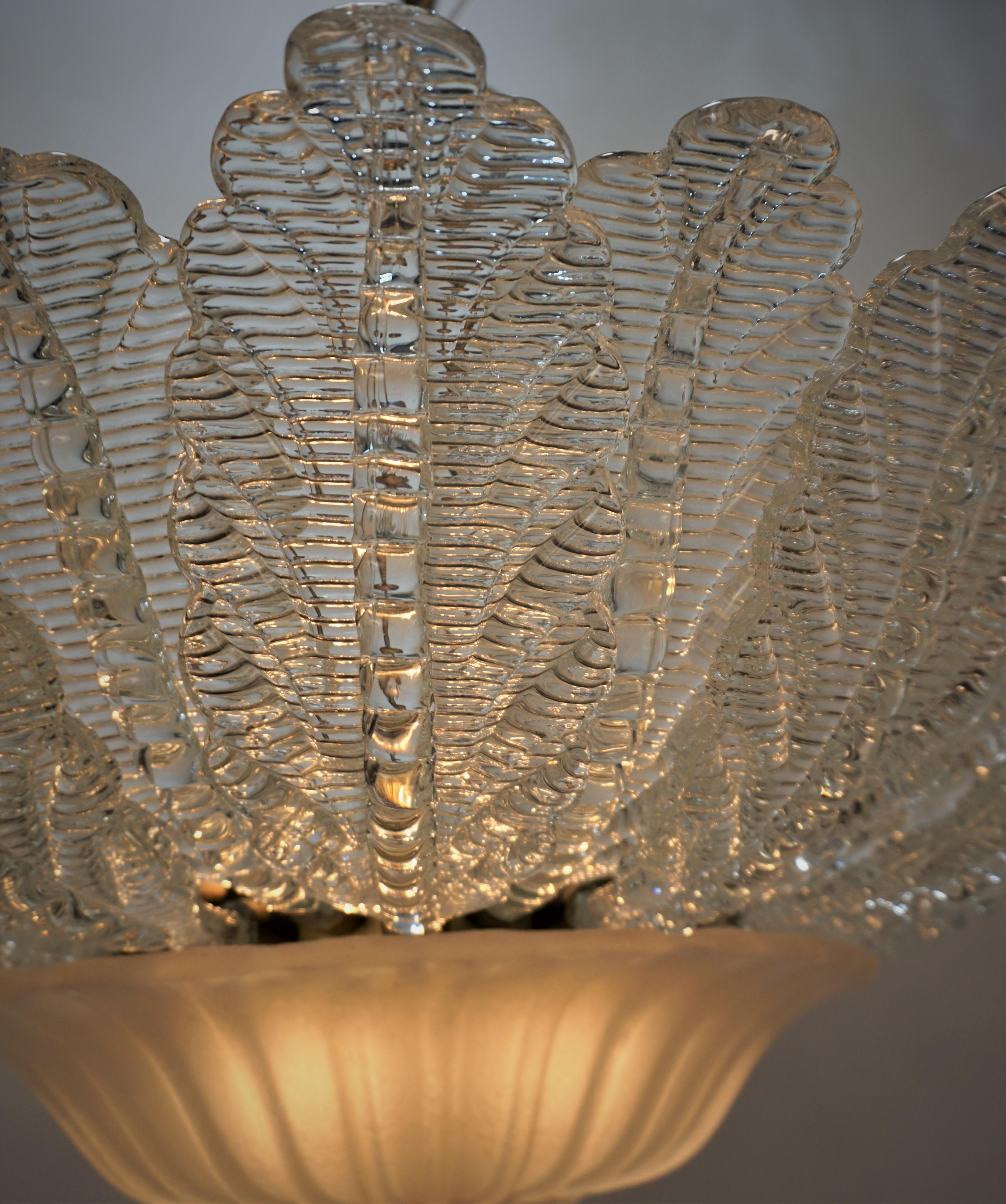 Large Murano Glass Semi Flush Mount Chandelier by Barovier & Toso 1